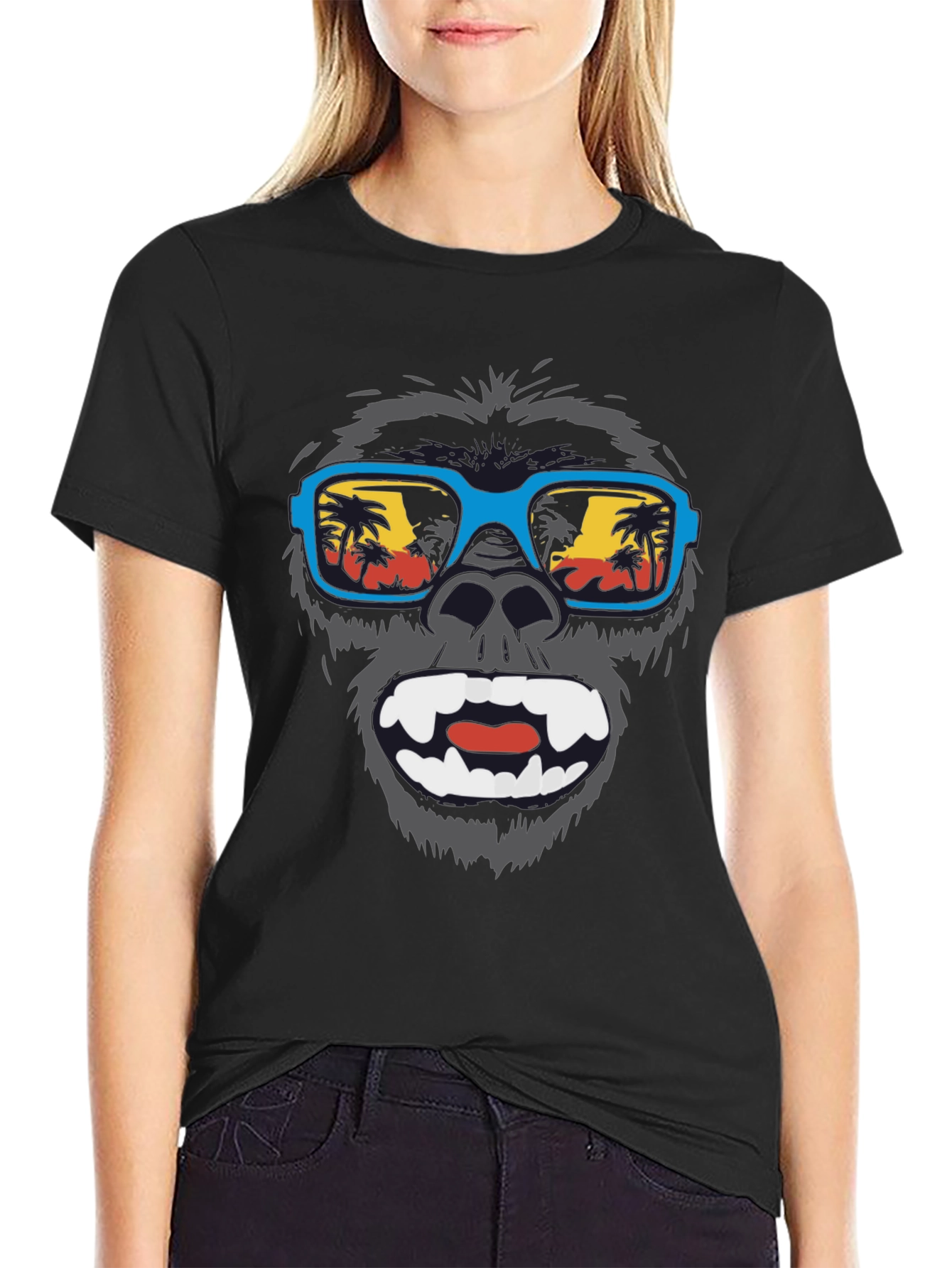 Black Cool Gorilla Beach T-Shirt - Summer Vibes view 2