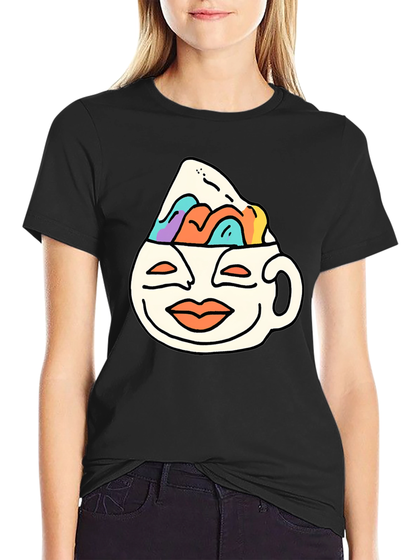 Black Quirky Graphic Tee - Coffee Cup Mountain Design view 2