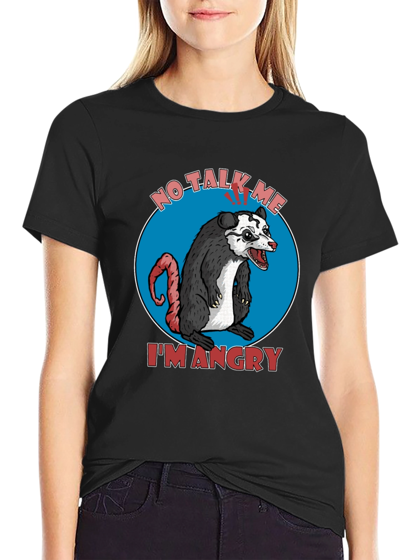 Black Angry Opossum Graphic Tee - No Talk Me I'm Angry! view 2