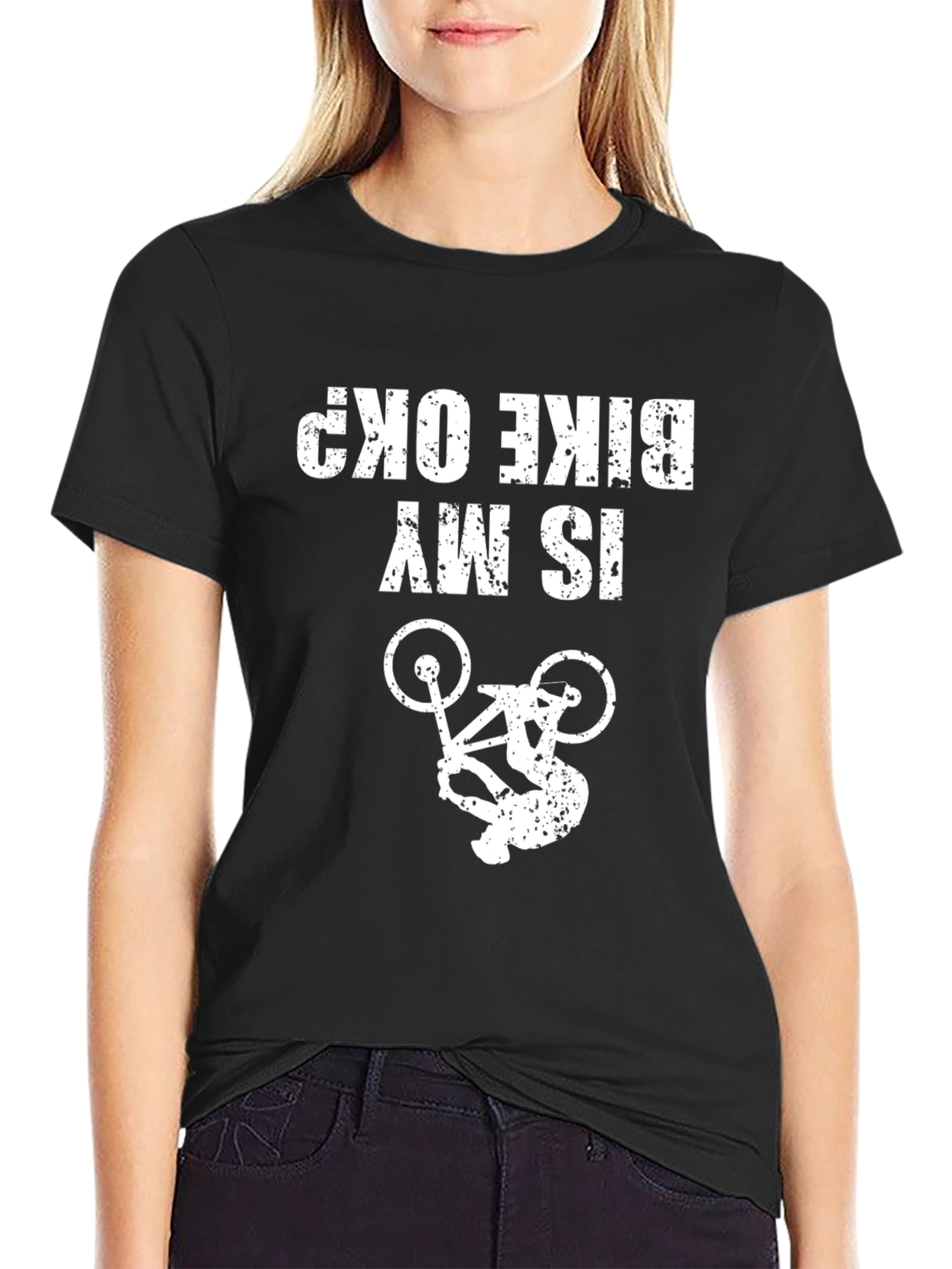 Black Funny "Is My Bike OK?" Graphic T-Shirt view 2
