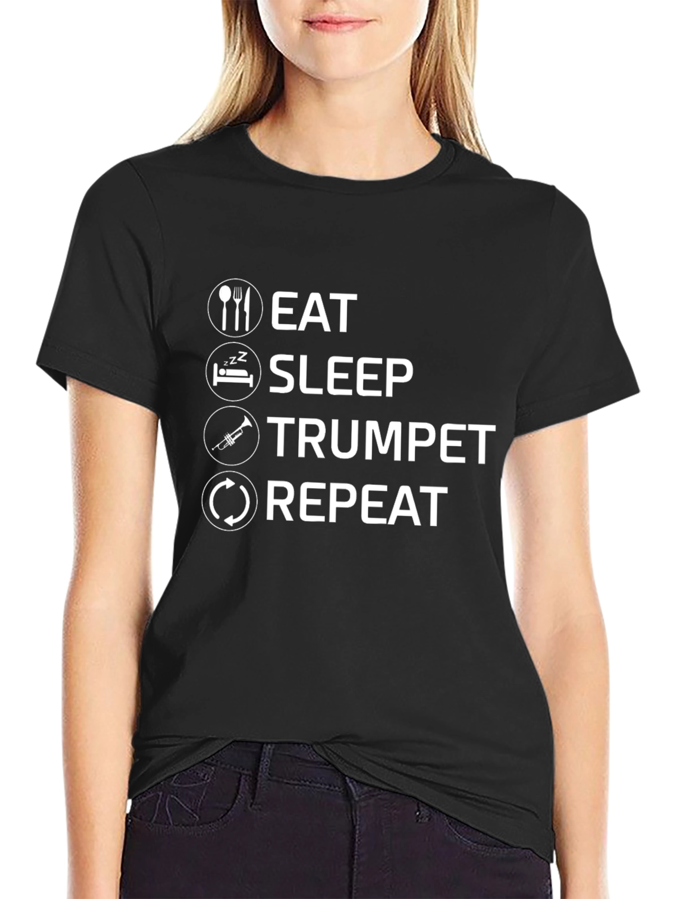 Black Eat Sleep Trumpet Repeat Black T-Shirt view 2