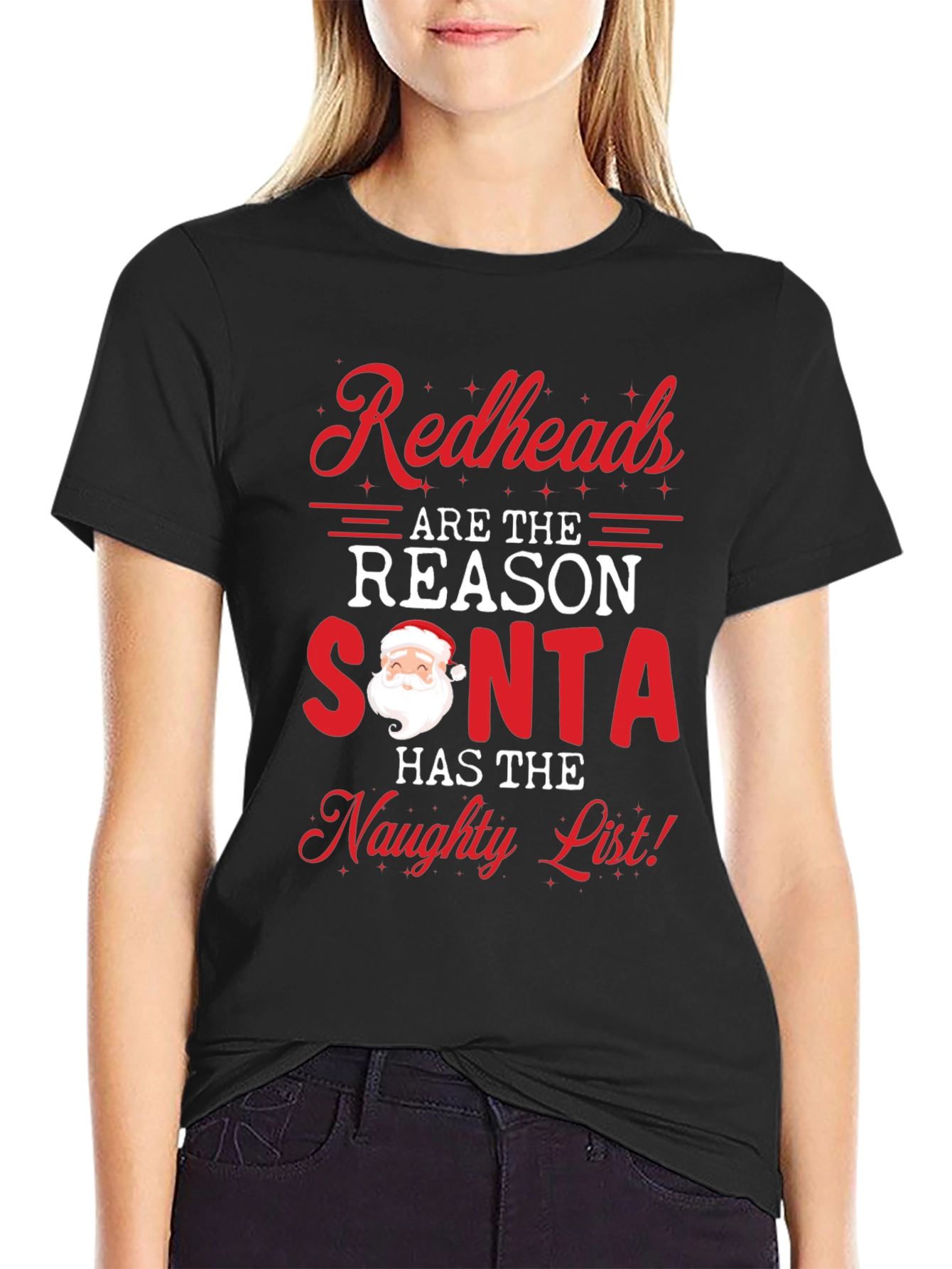 Black Redheads Reason for Santa's Naughty List Black Tee view 2