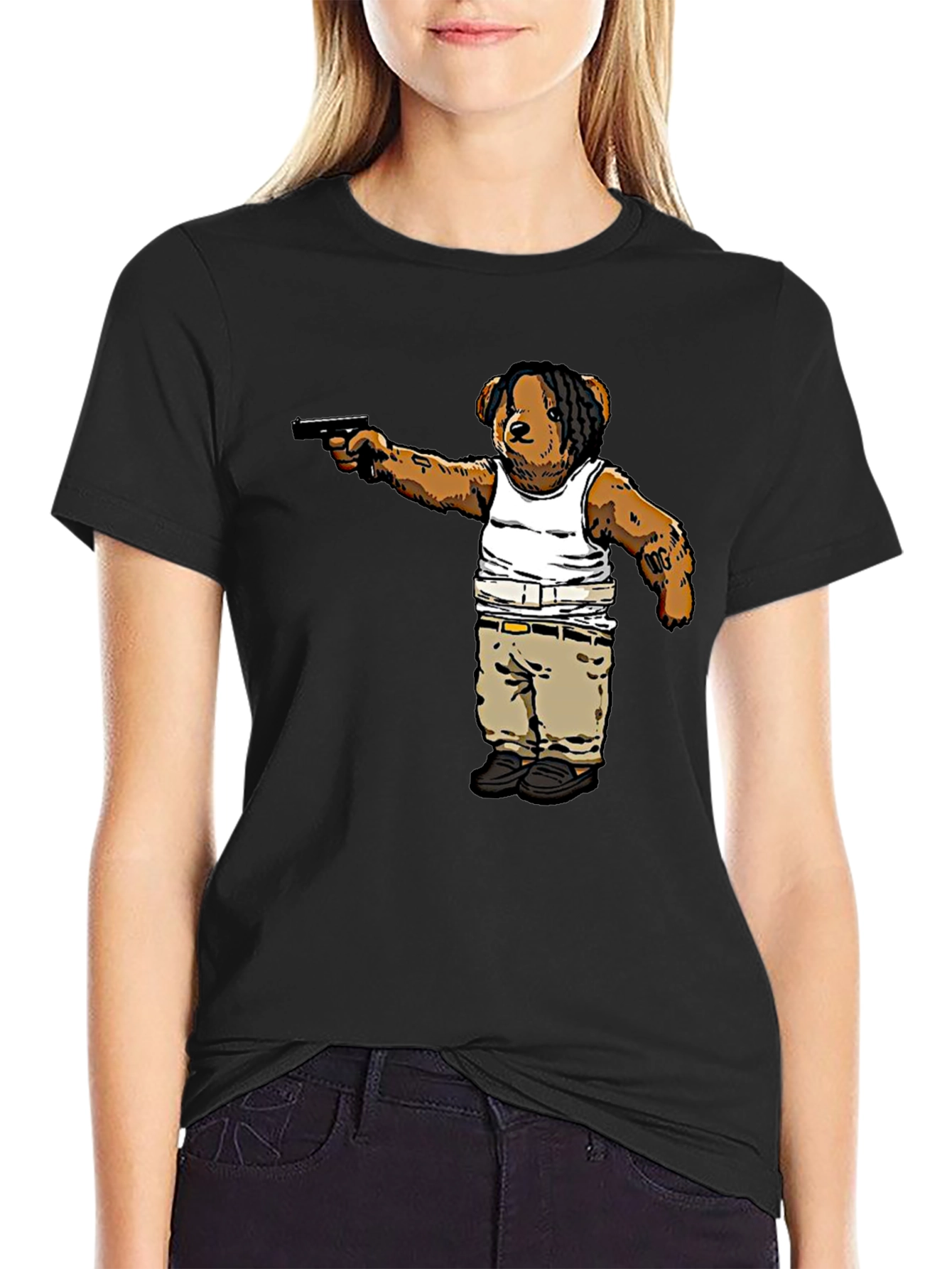 Black Gangster Teddy Bear Graphic T-Shirt view 2