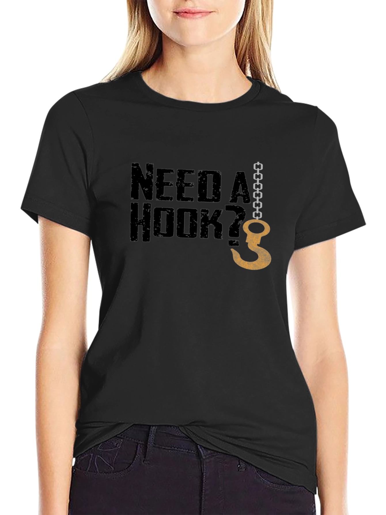 Black Need A Hook? Graphic Men's Black T-Shirt view 2