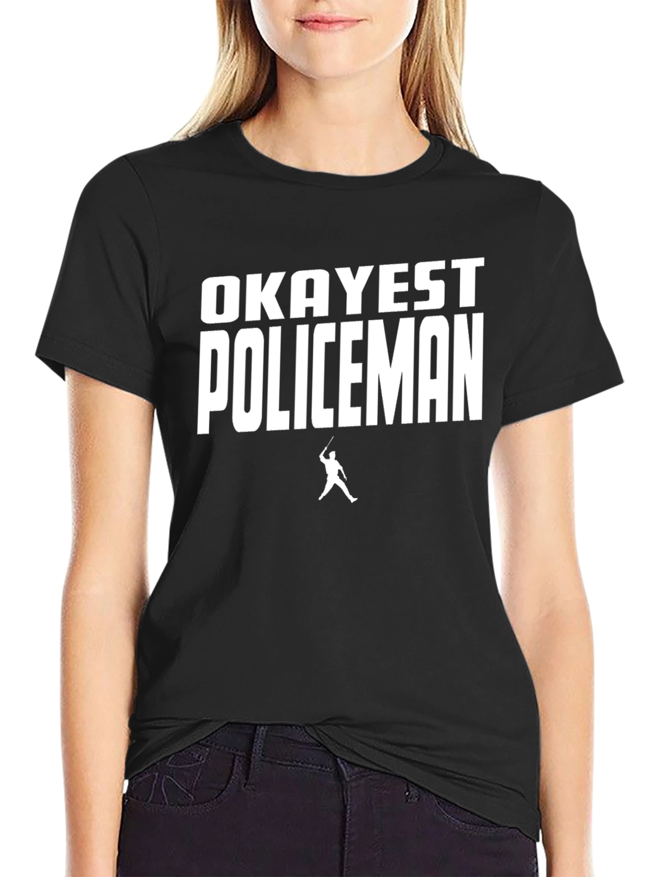 Black Okayest Policeman Graphic T-Shirt Funny Police Humor Tee view 2