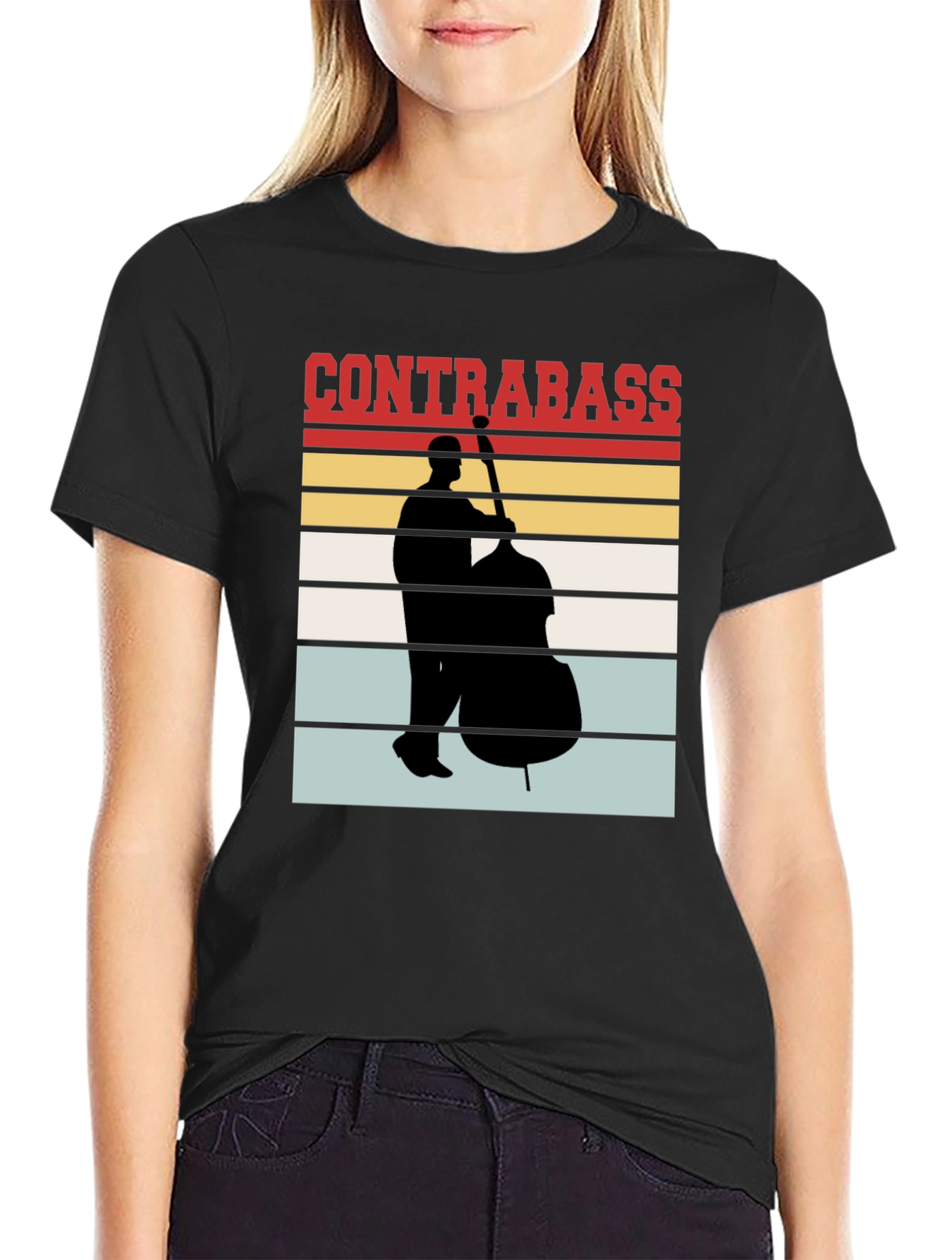 Black Contrabass Player Retro T-Shirt Music Lover Gift view 2