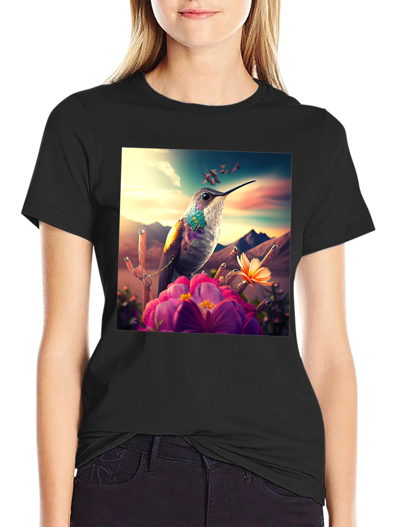 Black Hummingbird T-Shirt - Nature Graphic Tee view 2