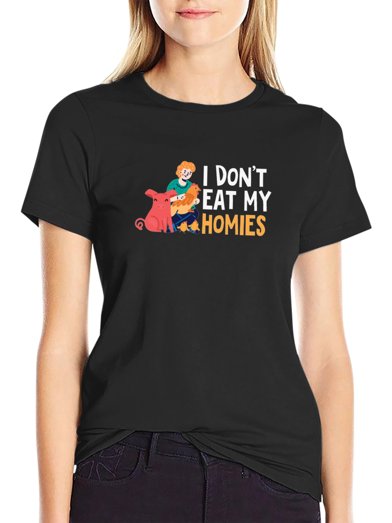 Black Vegan T-Shirt - I Don't Eat My Homies view 2