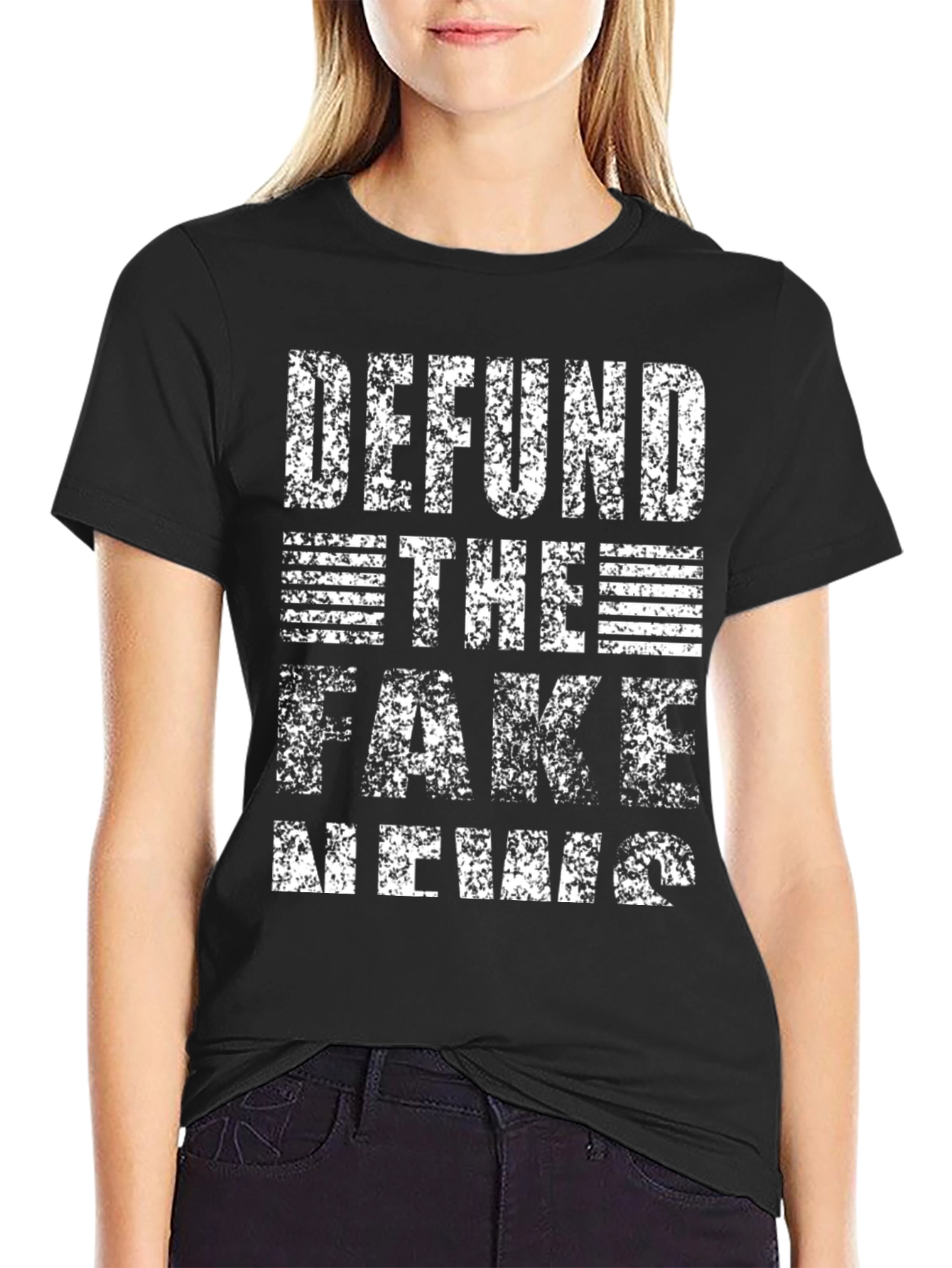 Black Defund the Fake News Graphic T-Shirt - Political Statement Tee view 2