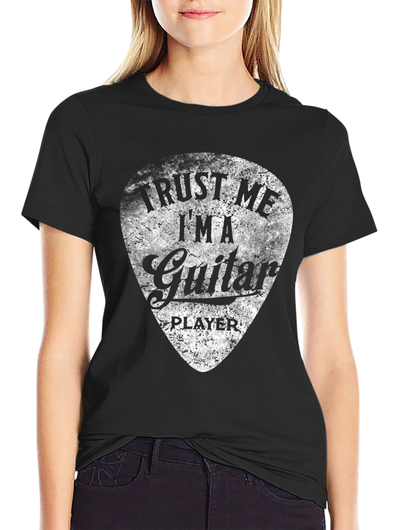 Black Trust Me Guitar Player Black Graphic T-Shirt view 2