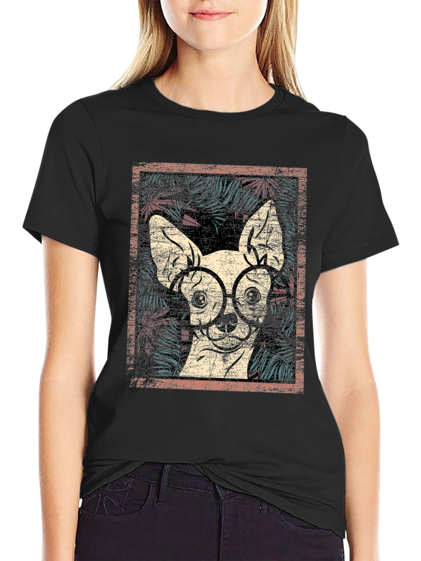 Black Dog with Glasses Graphic Print Tee view 2