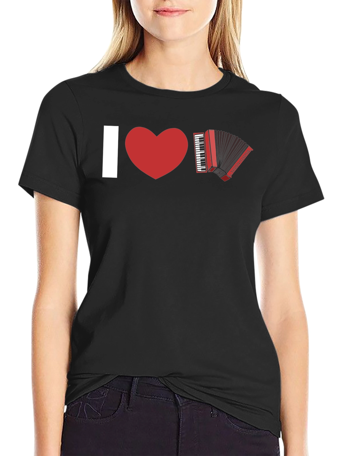 Black I Heart Accordion Tee - Musician's Statement T-Shirt view 2
