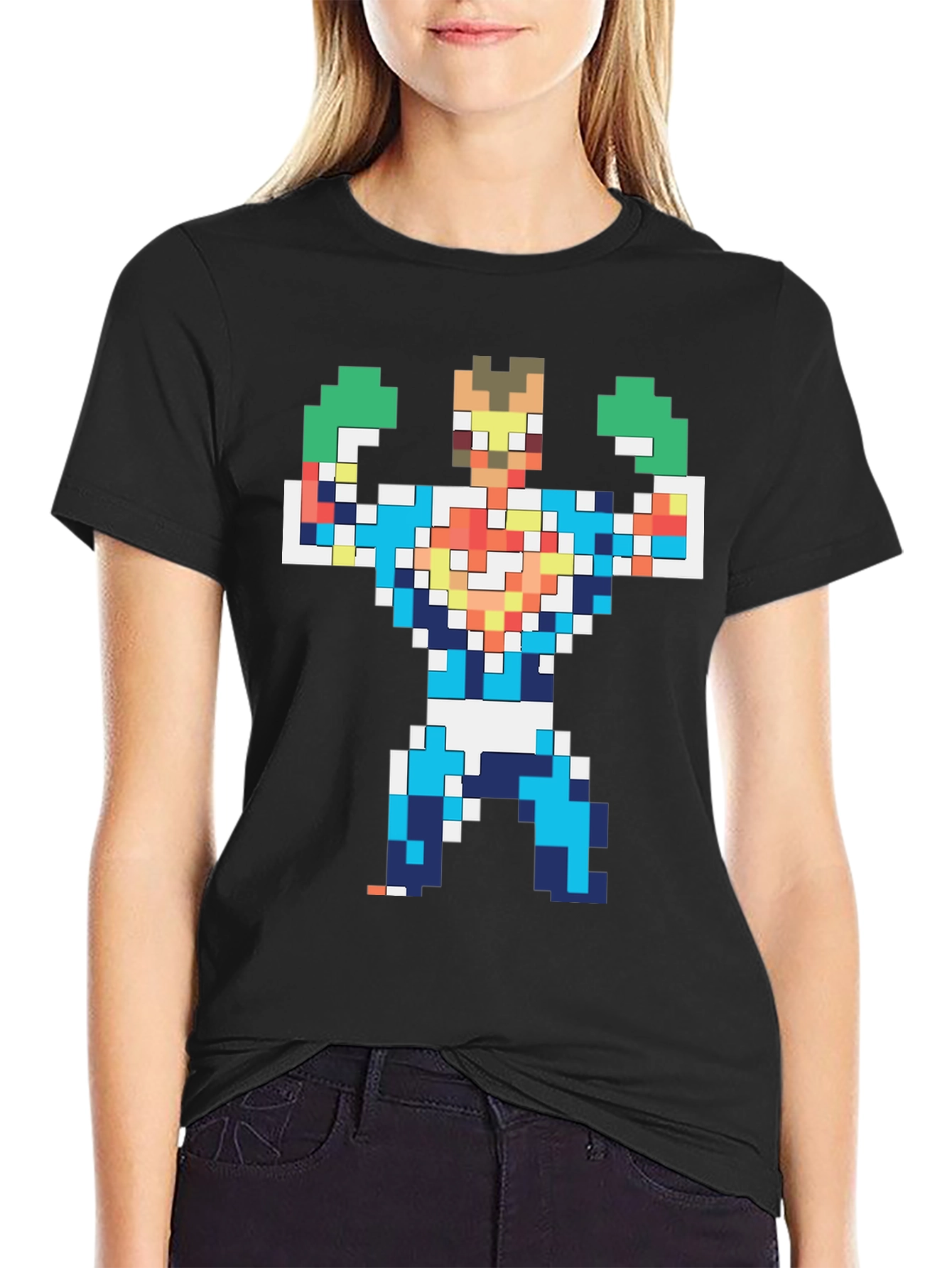 Black Pixelated Hero Graphic T-Shirt - Retro Gaming Style view 2
