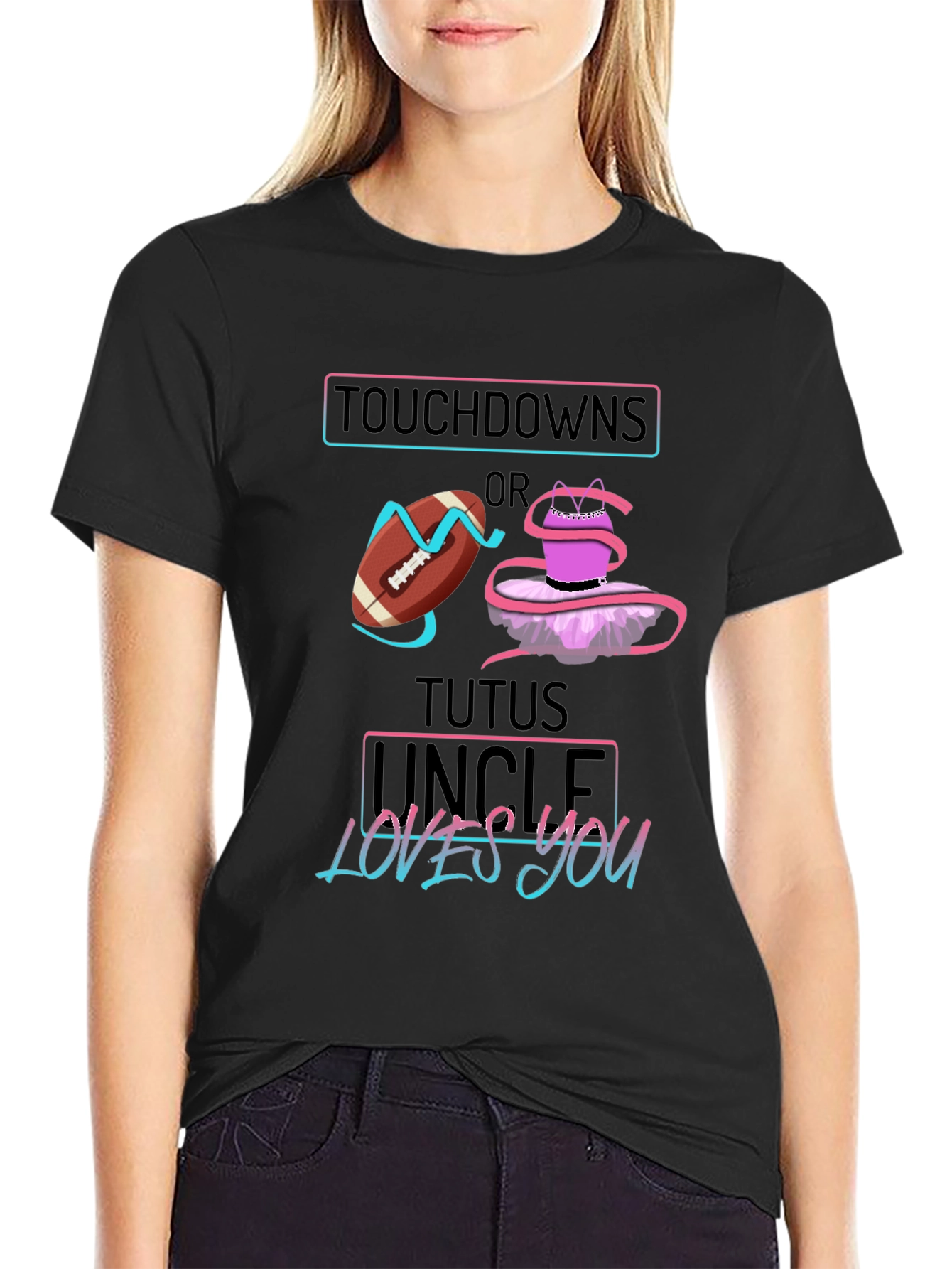 Black Touchdowns or Tutus Uncle Loves You Graphic T-Shirt view 2