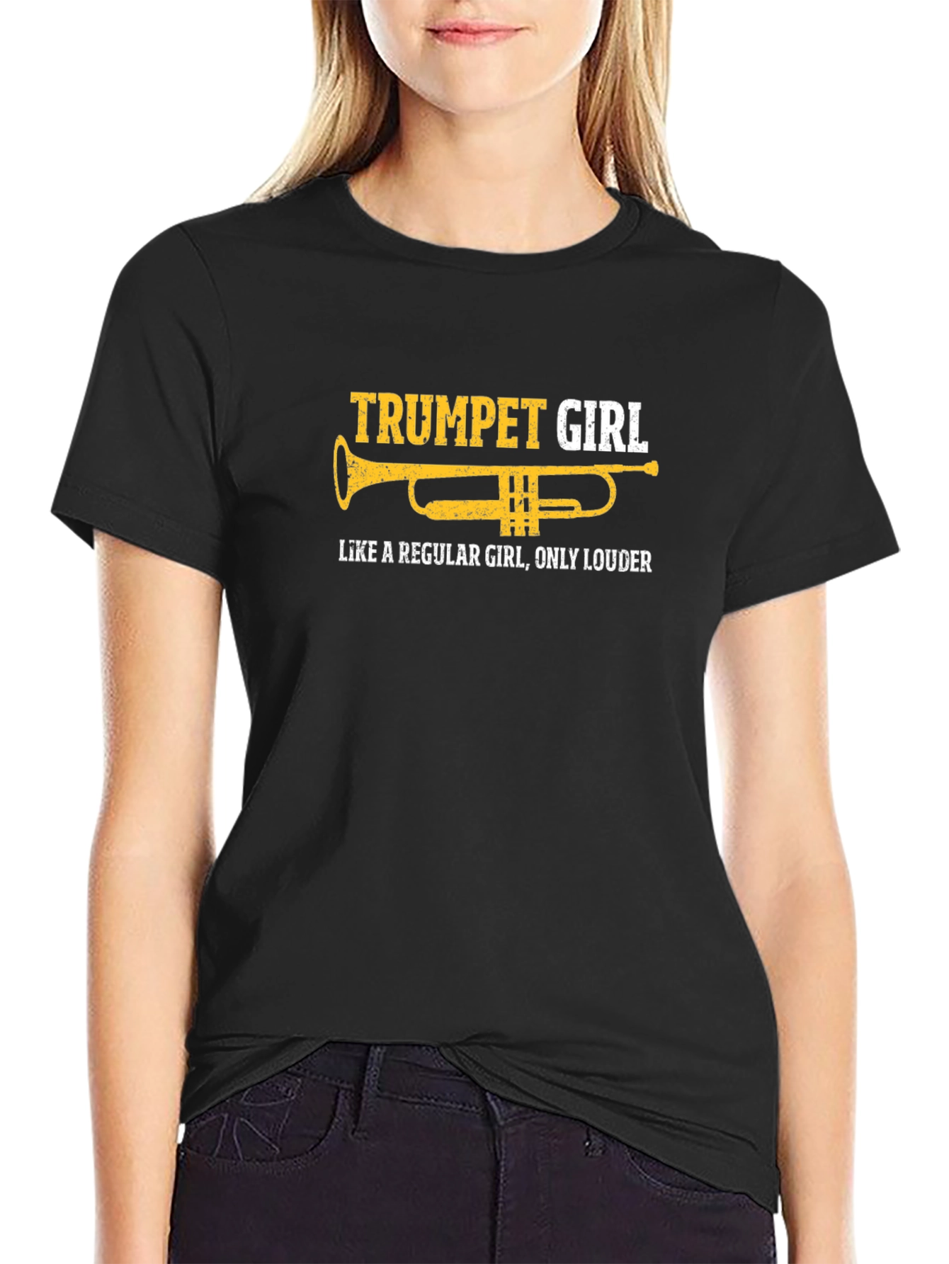 Black Trumpet Girl Tee - Funny Band T-Shirt view 2