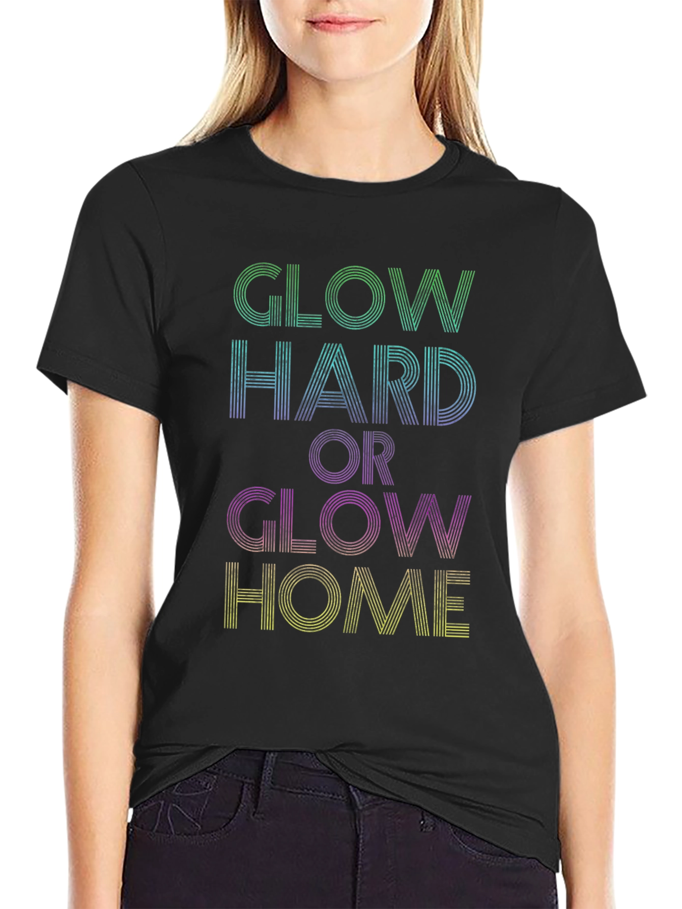 Black Glow Hard or Glow Home Graphic Tee view 2