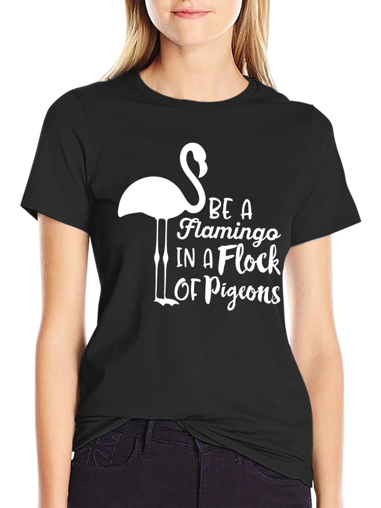 Black Be a Flamingo T-Shirt: Stylish Graphic Tee view 2