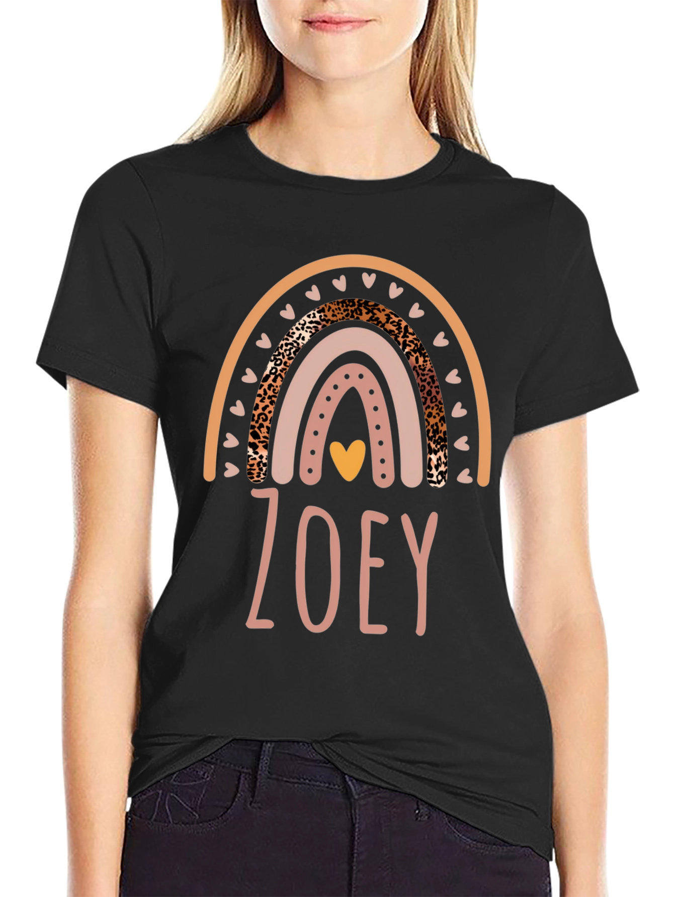 Black Zoey Rainbow Graphic Tee - Cute Personalized T-Shirt view 2