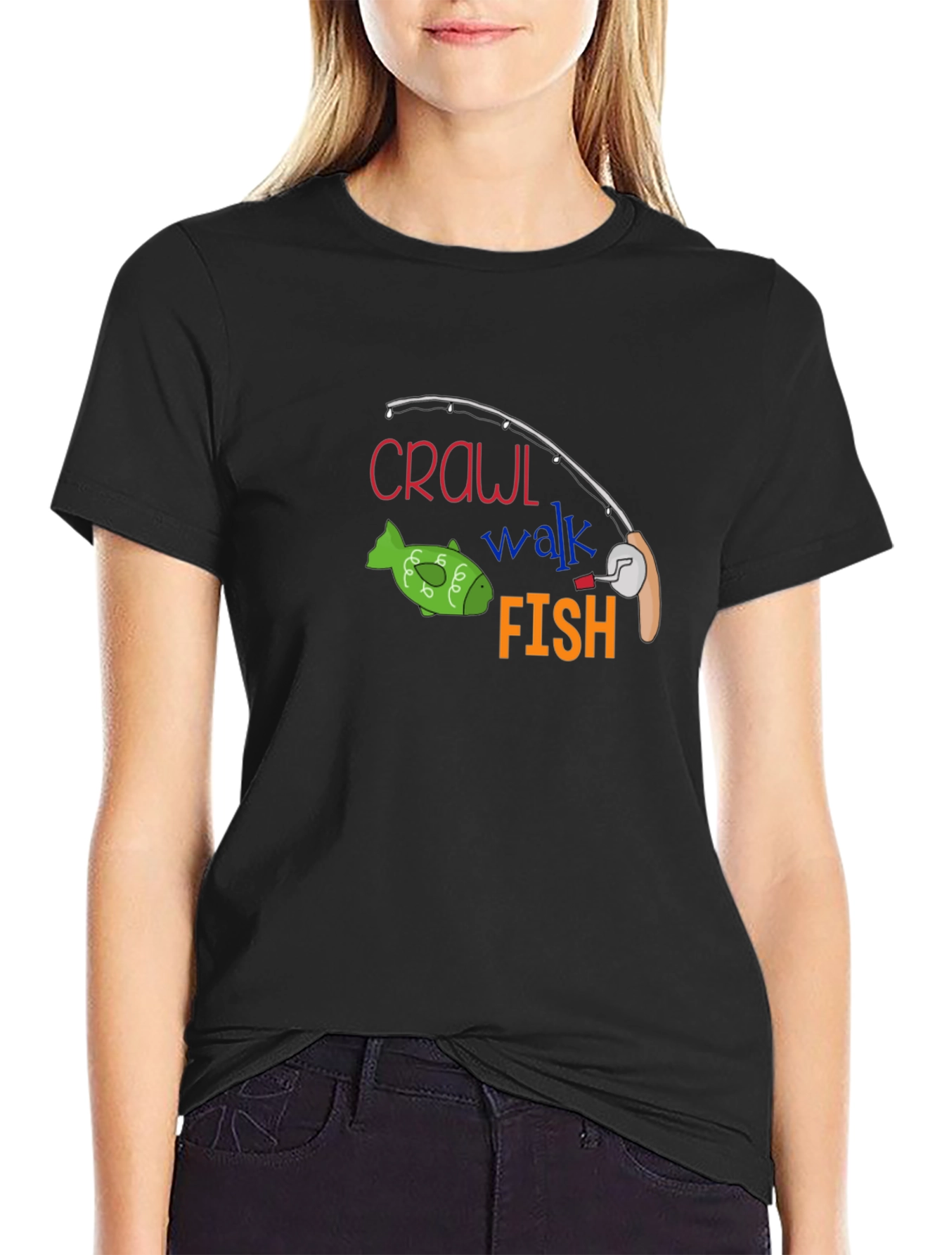 Black Crawl Walk Fish T-Shirt view 2