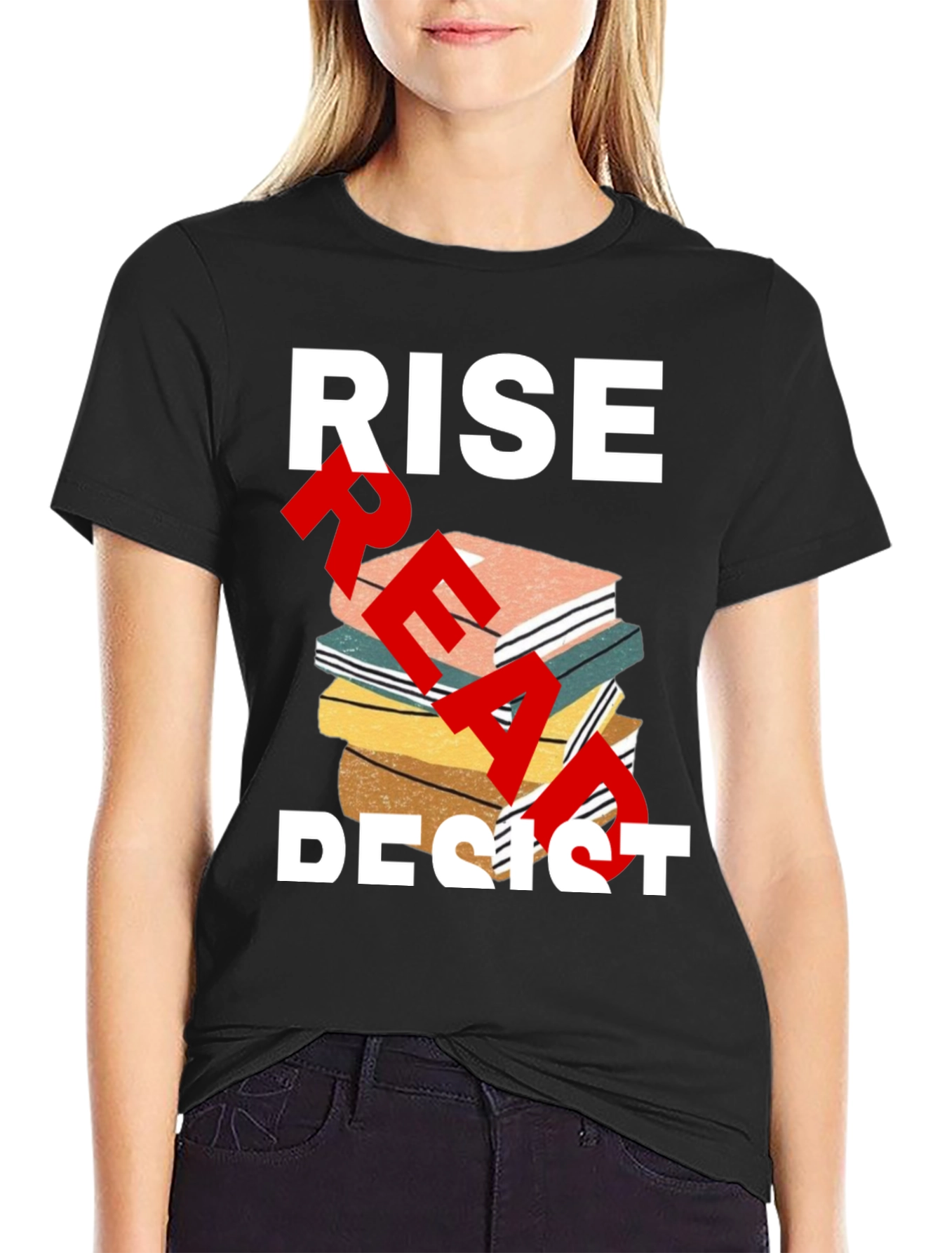 Black Rise Read Resist T-Shirt - Empowering Statement Tee view 2