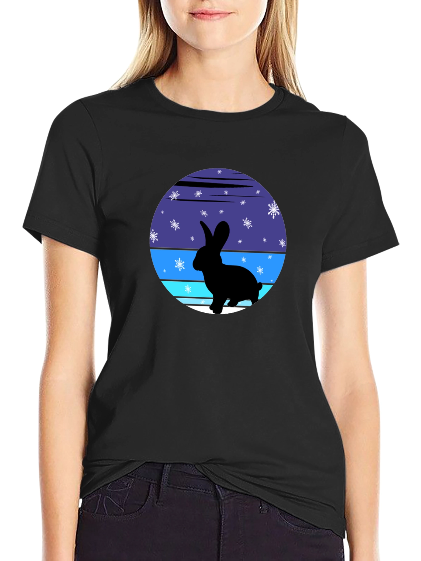 Black Winter Rabbit Graphic Tee - Soft Cotton Blend view 2