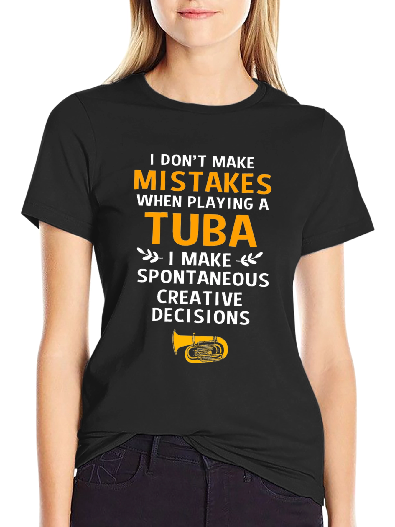 Black Funny Tuba Player T-Shirt view 2