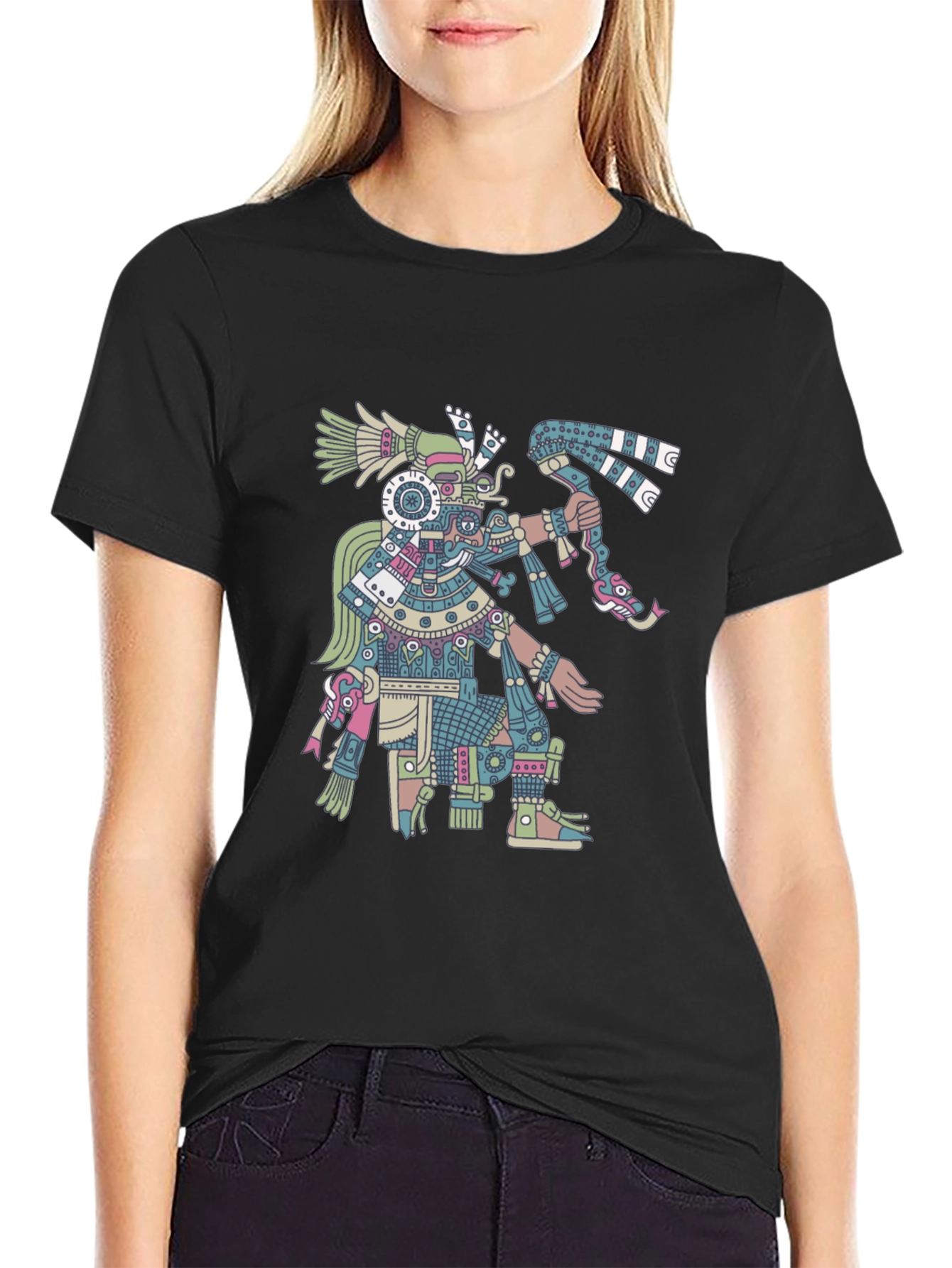 Black Aztec Warrior Graphic T-Shirt - Black view 2