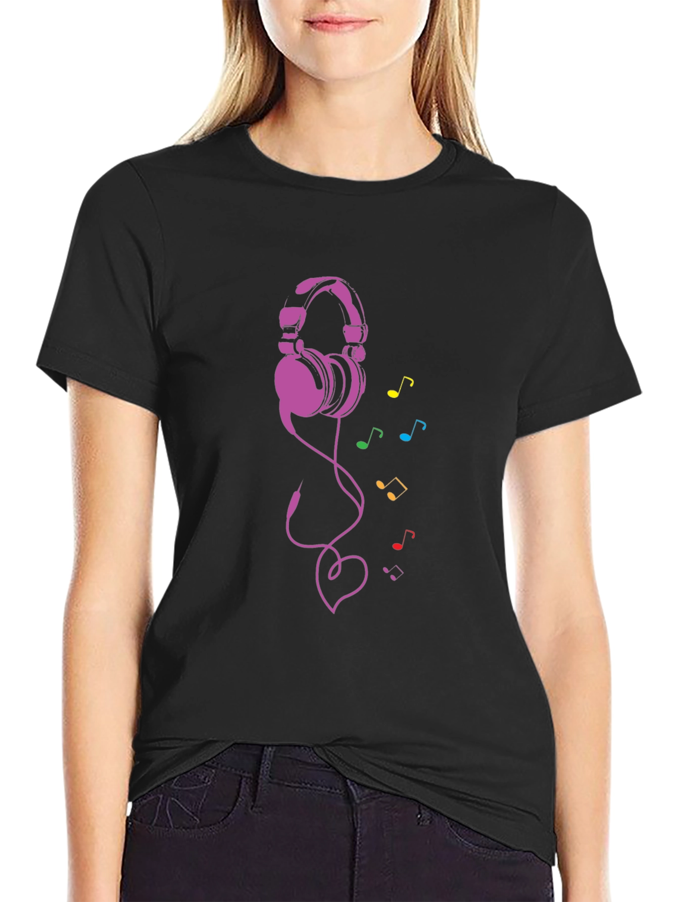 Black Headphones & Music Note Tee view 2