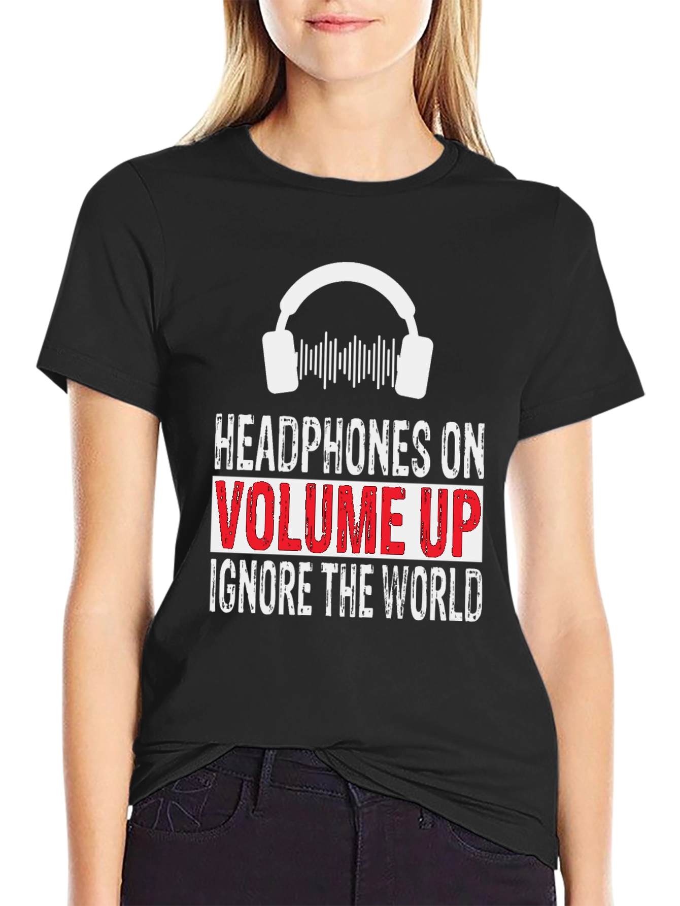 Black Headphones On Volume Up Graphic T-Shirt view 2