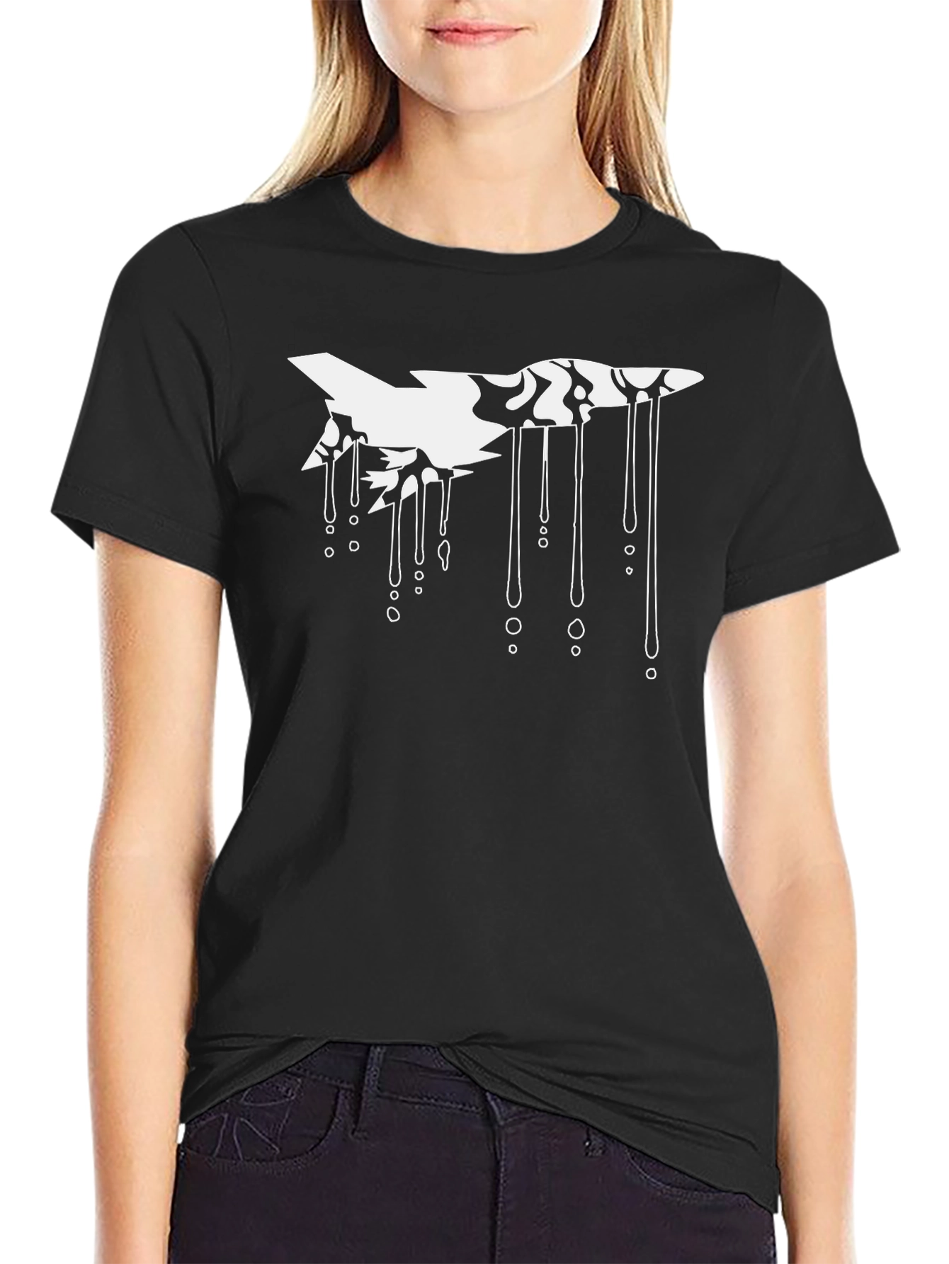 Black Abstract Fighter Jet Graphic Tee - Black Cotton Blend view 2