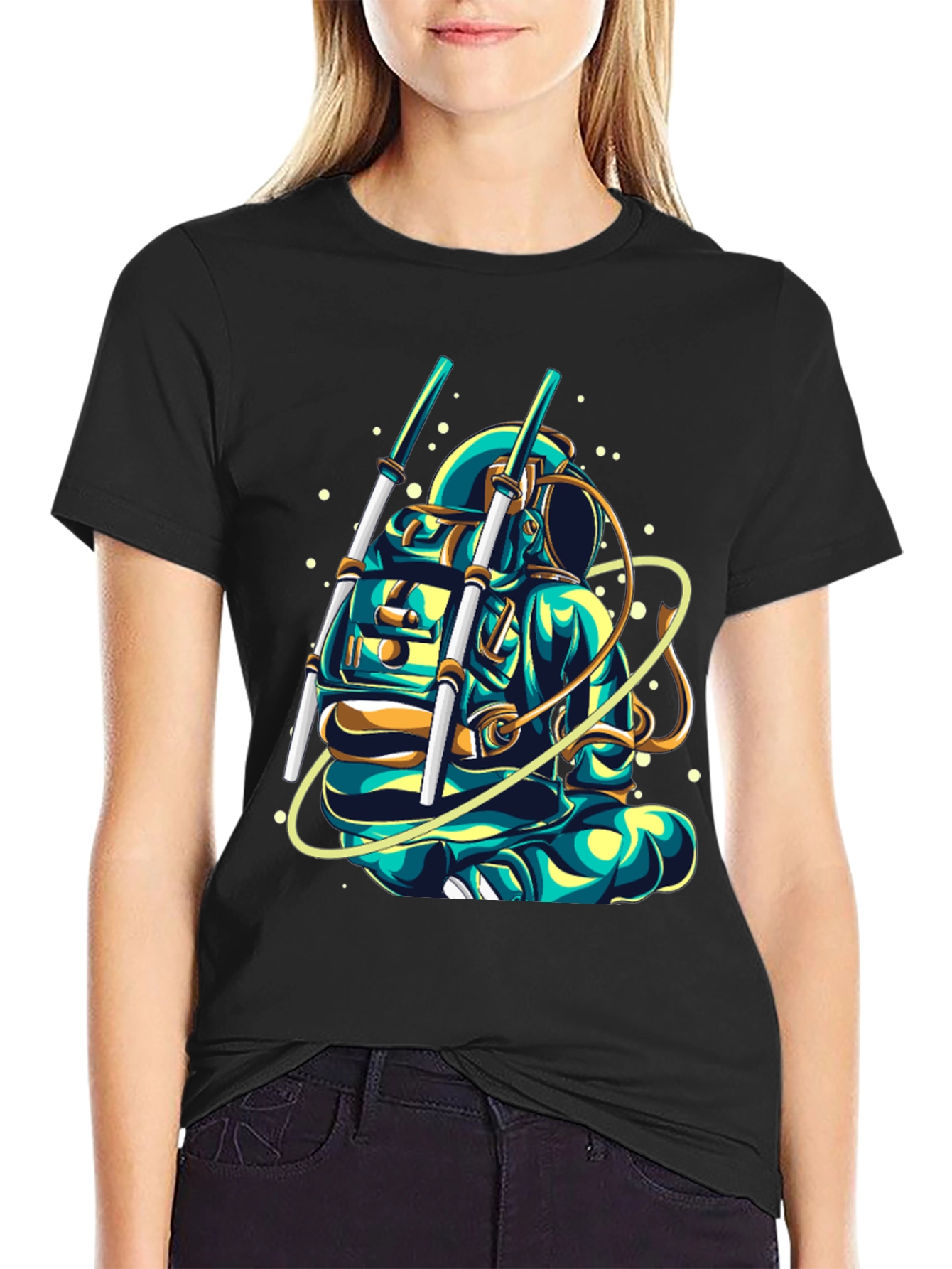 Black Astronaut Graphic T-Shirt - Cool Space Design view 2