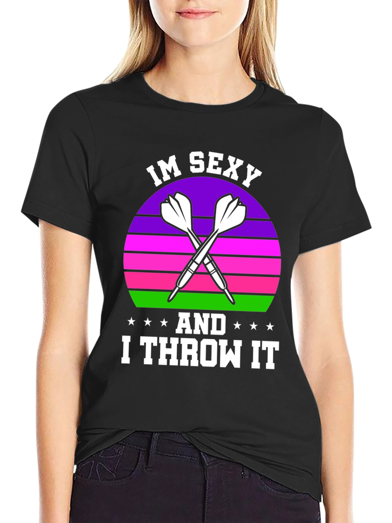 Black Funny Darts T-Shirt - I'm Sexy And I Throw It view 2