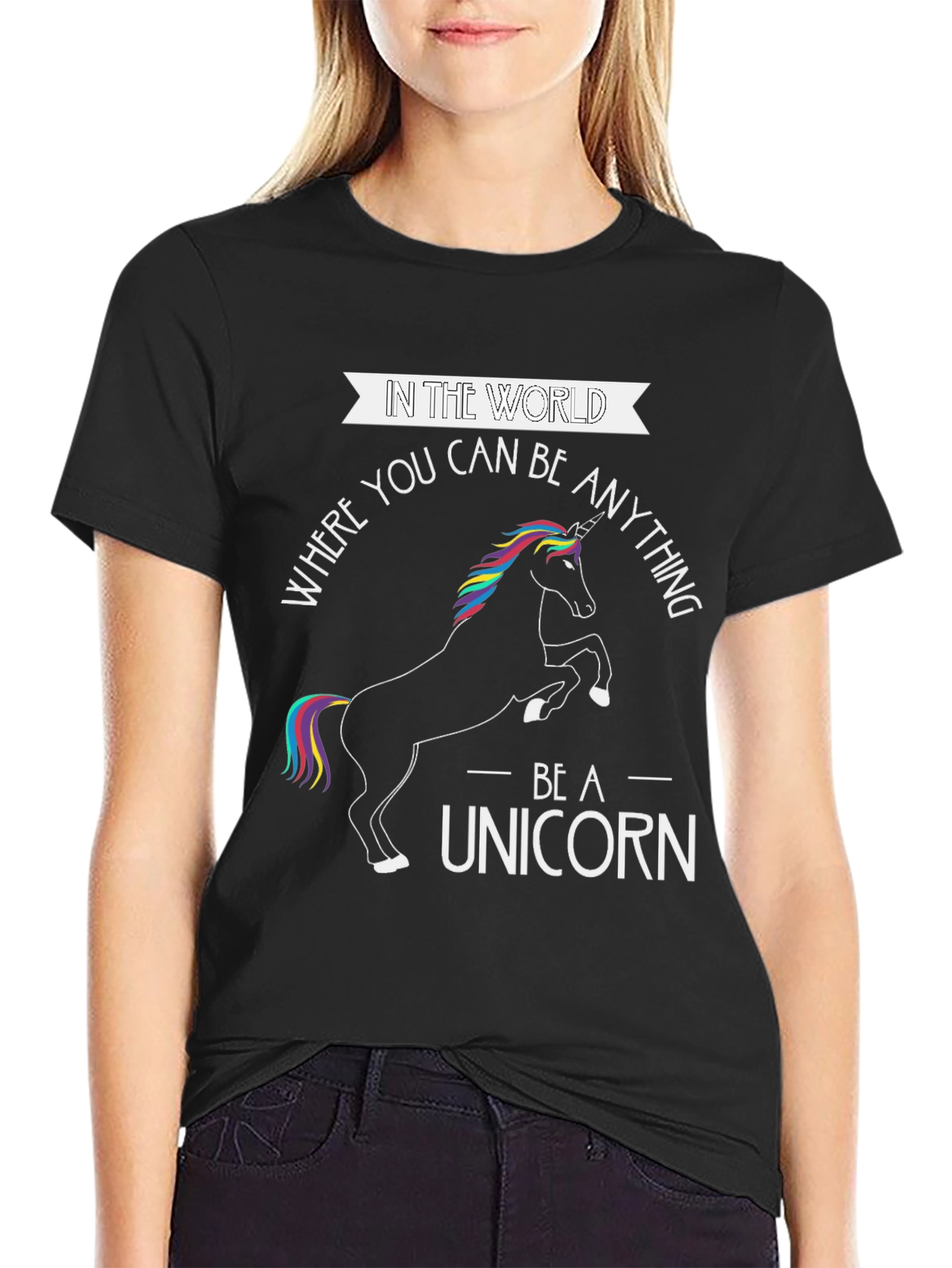 Black Be A Unicorn T-Shirt - Black Cotton Tee view 2