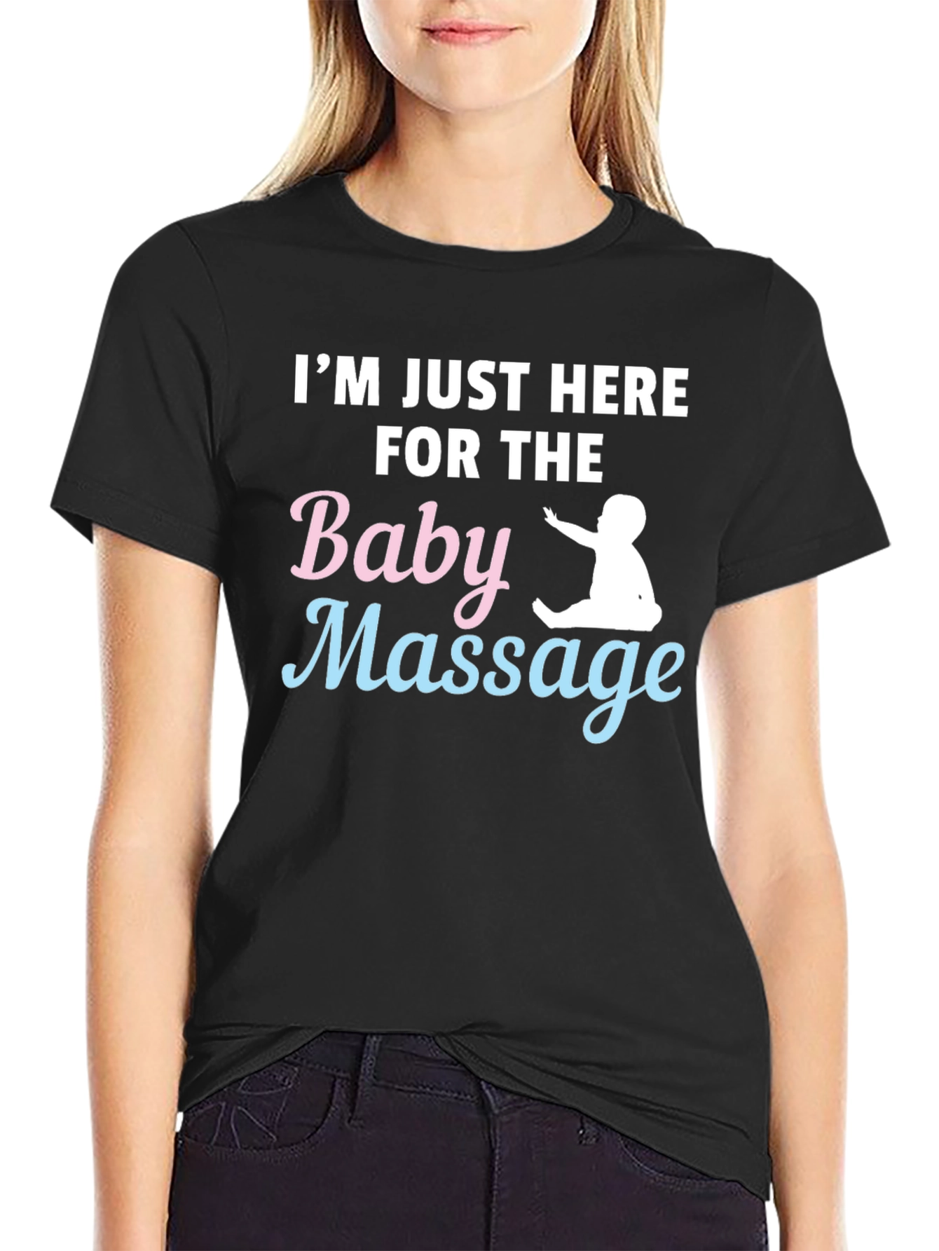 Black Baby Massage T-Shirt - Humorous Parent Tee view 2