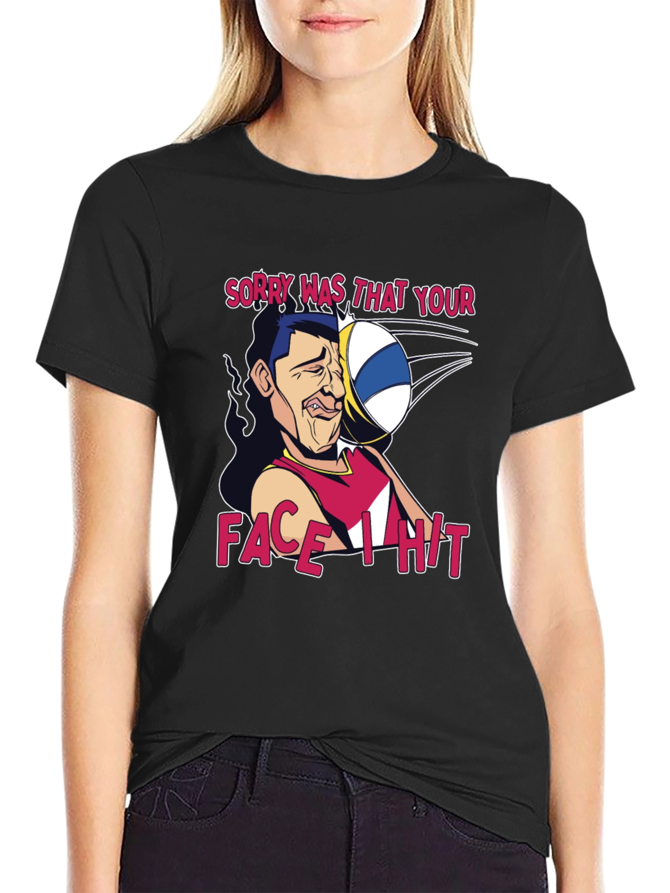 Black Funny Volleyball Face Hit Graphic T-Shirt view 2