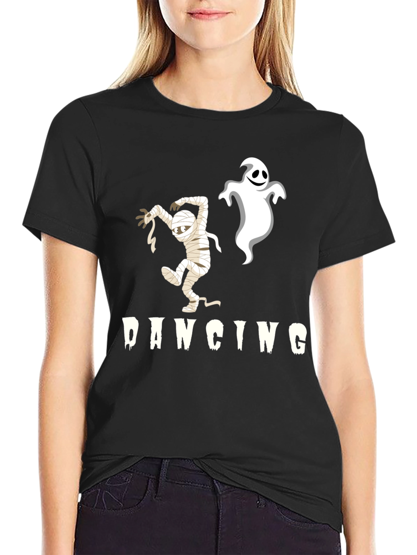 Black Dancing Mummy & Ghost Black T-Shirt view 2