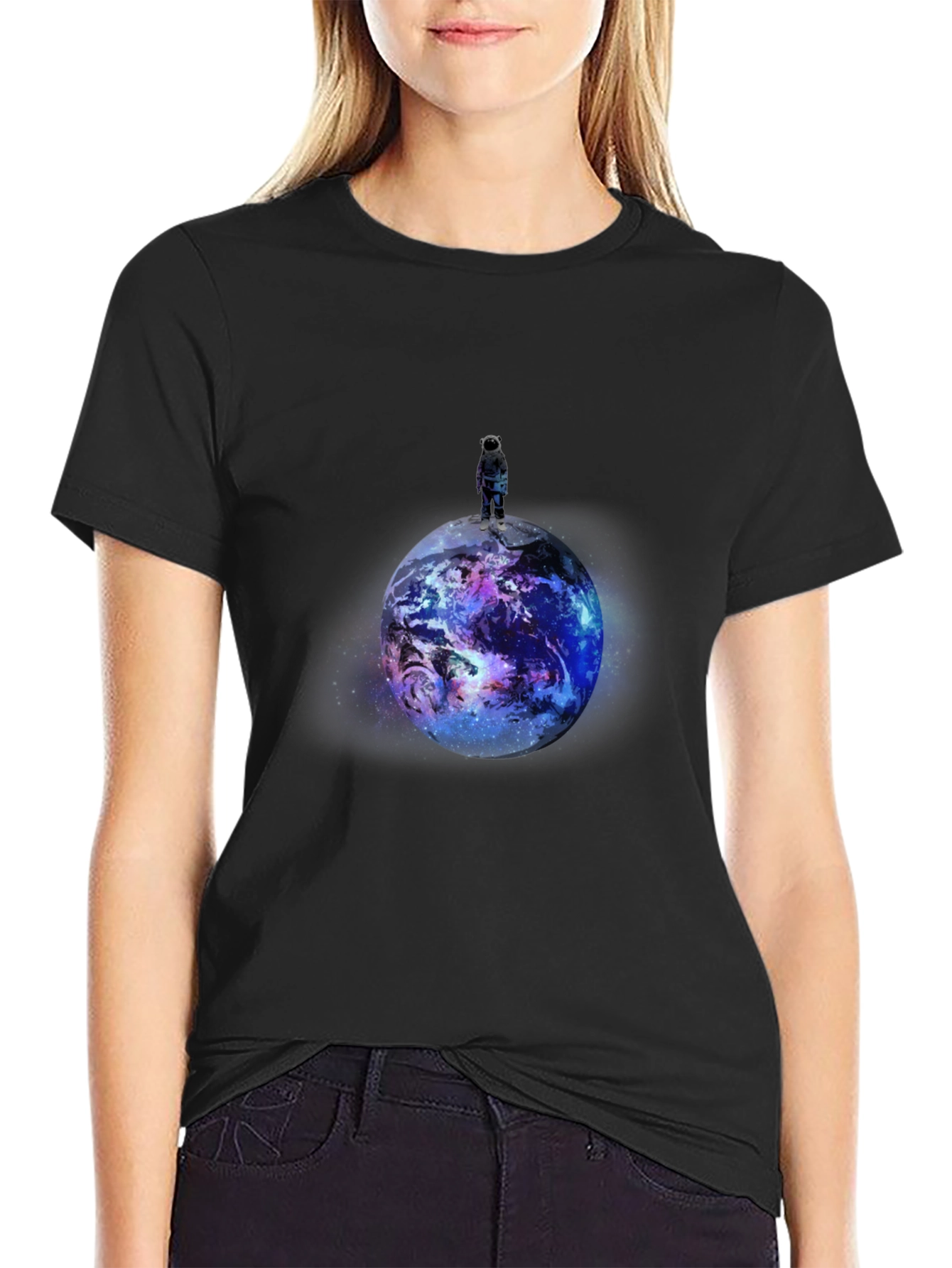 Black Astronaut Planet Graphic Print Black T-Shirt view 2