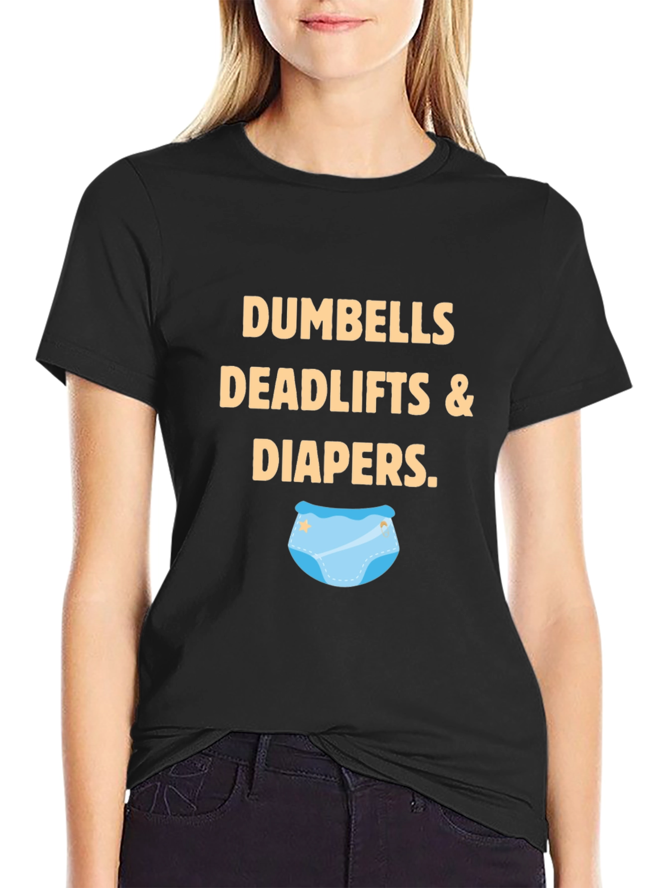 Black Dumbbells, Deadlifts & Diapers Graphic Tee view 2