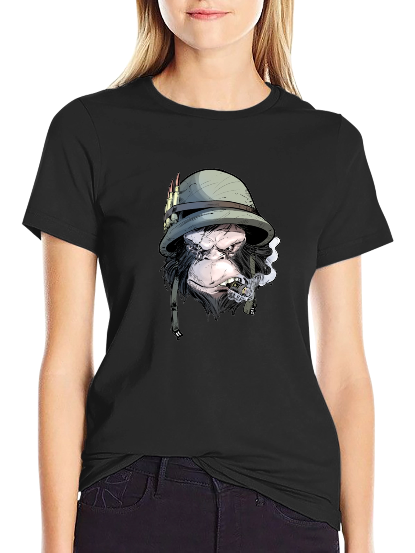 Black Monkey Soldier Graphic Print Black T-Shirt view 2