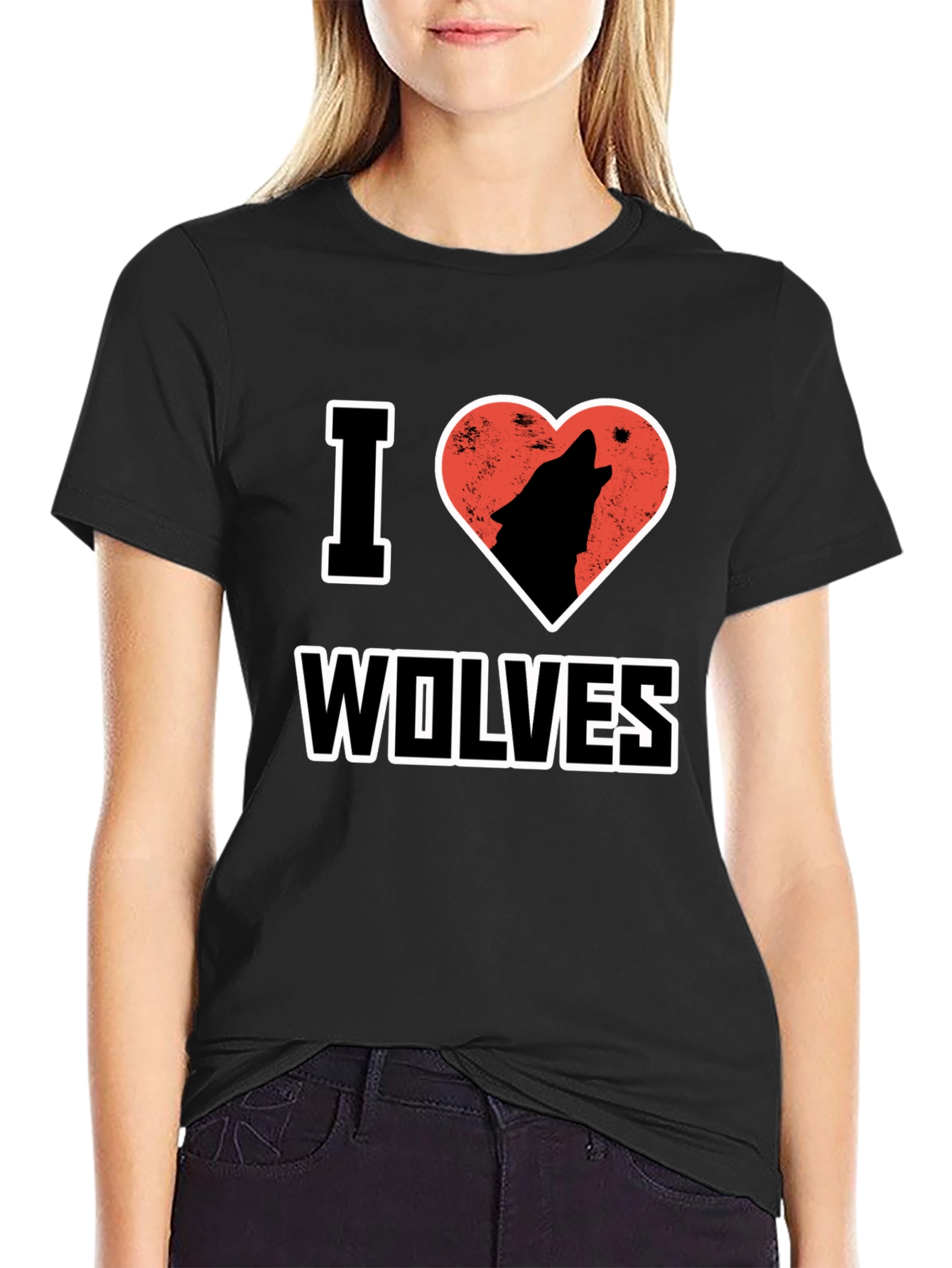 Black I Heart Wolves T-Shirt view 2