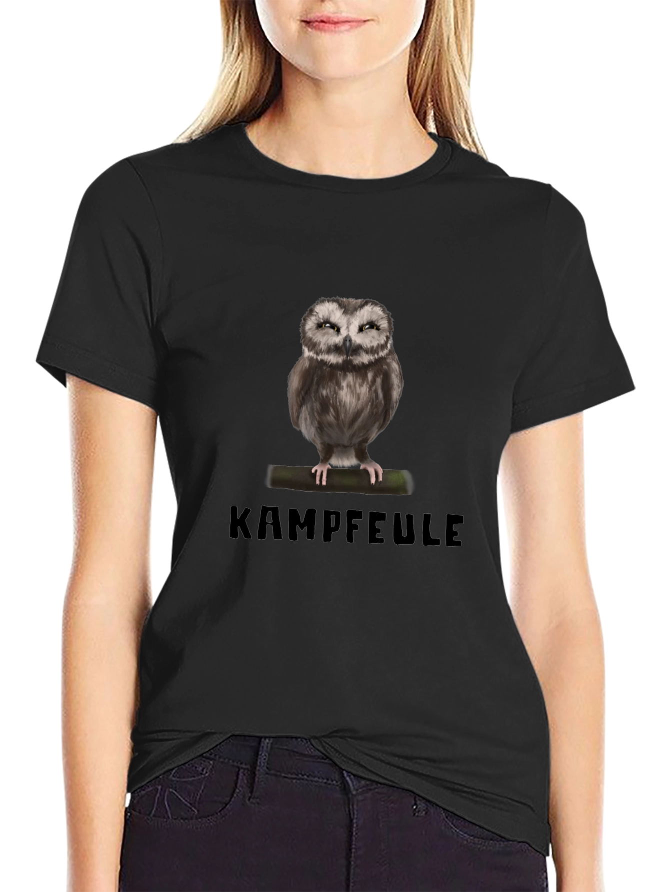 Black Kampfeule Owl Graphic T-Shirt - Black view 2