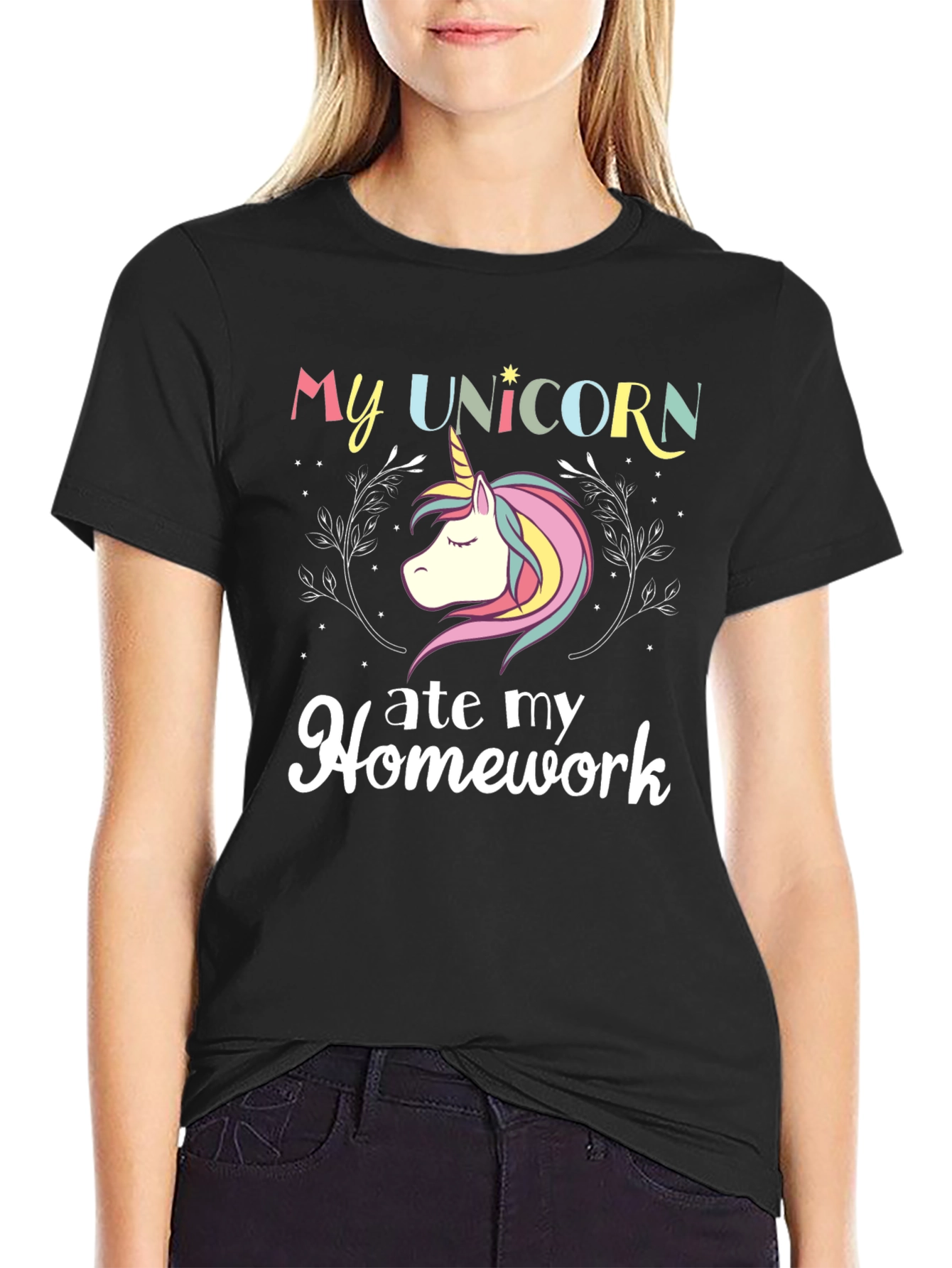 Black My Unicorn Ate My Homework T-Shirt view 2