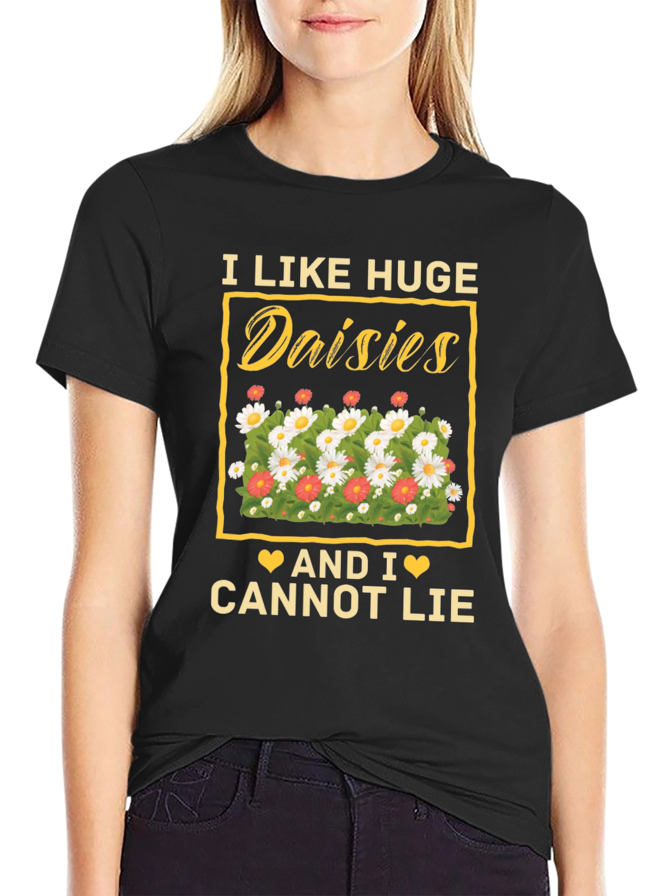 Black I Like Huge Daisies T-Shirt - Soft Cotton Graphic Tee view 2