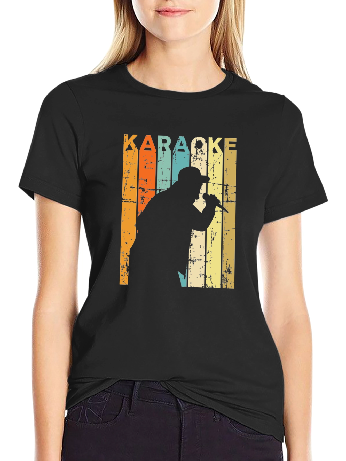 Black Karaoke Singer Retro T-Shirt view 2