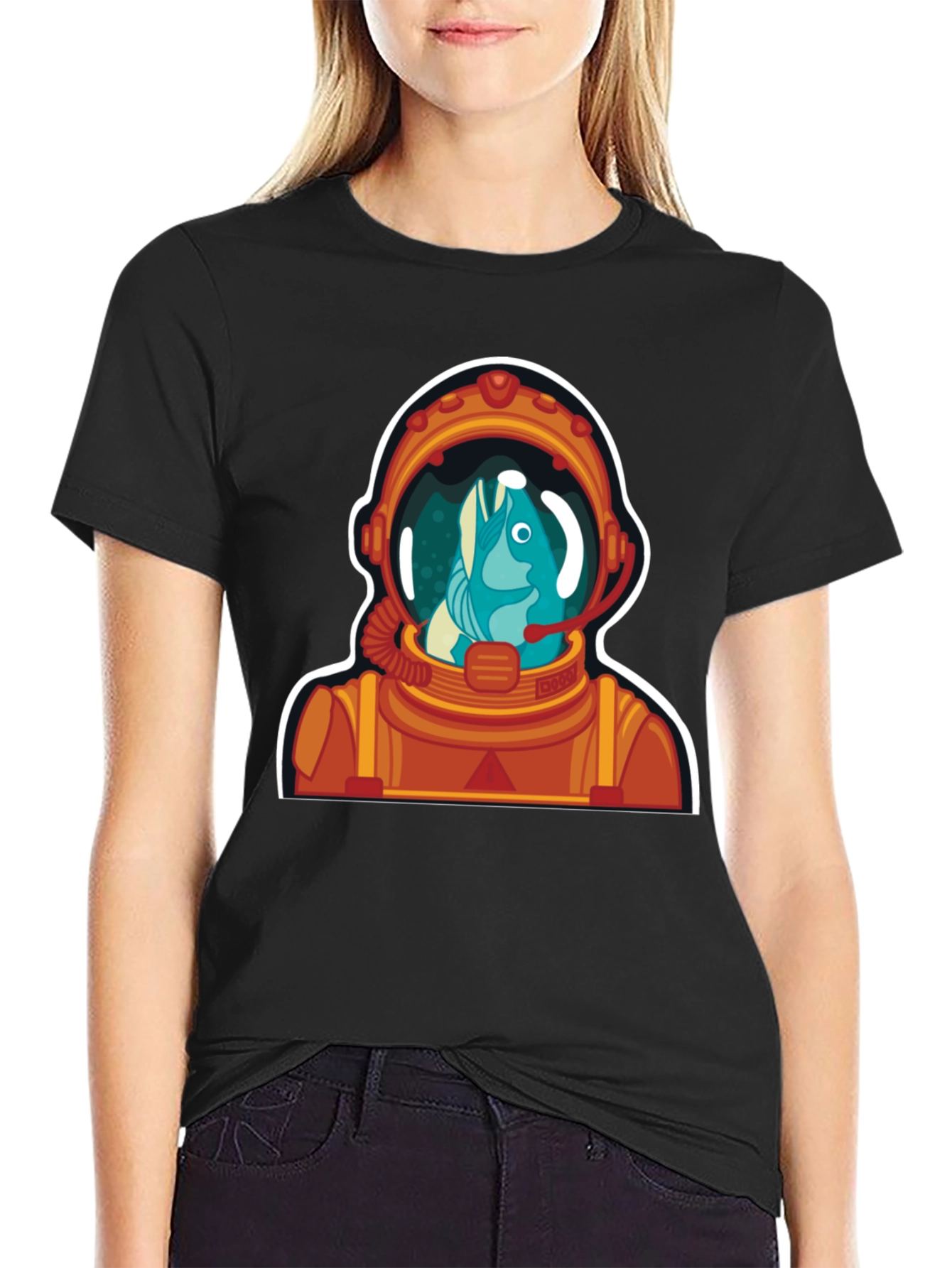 Black Astronaut Fish Graphic Tee - Space Humor view 2