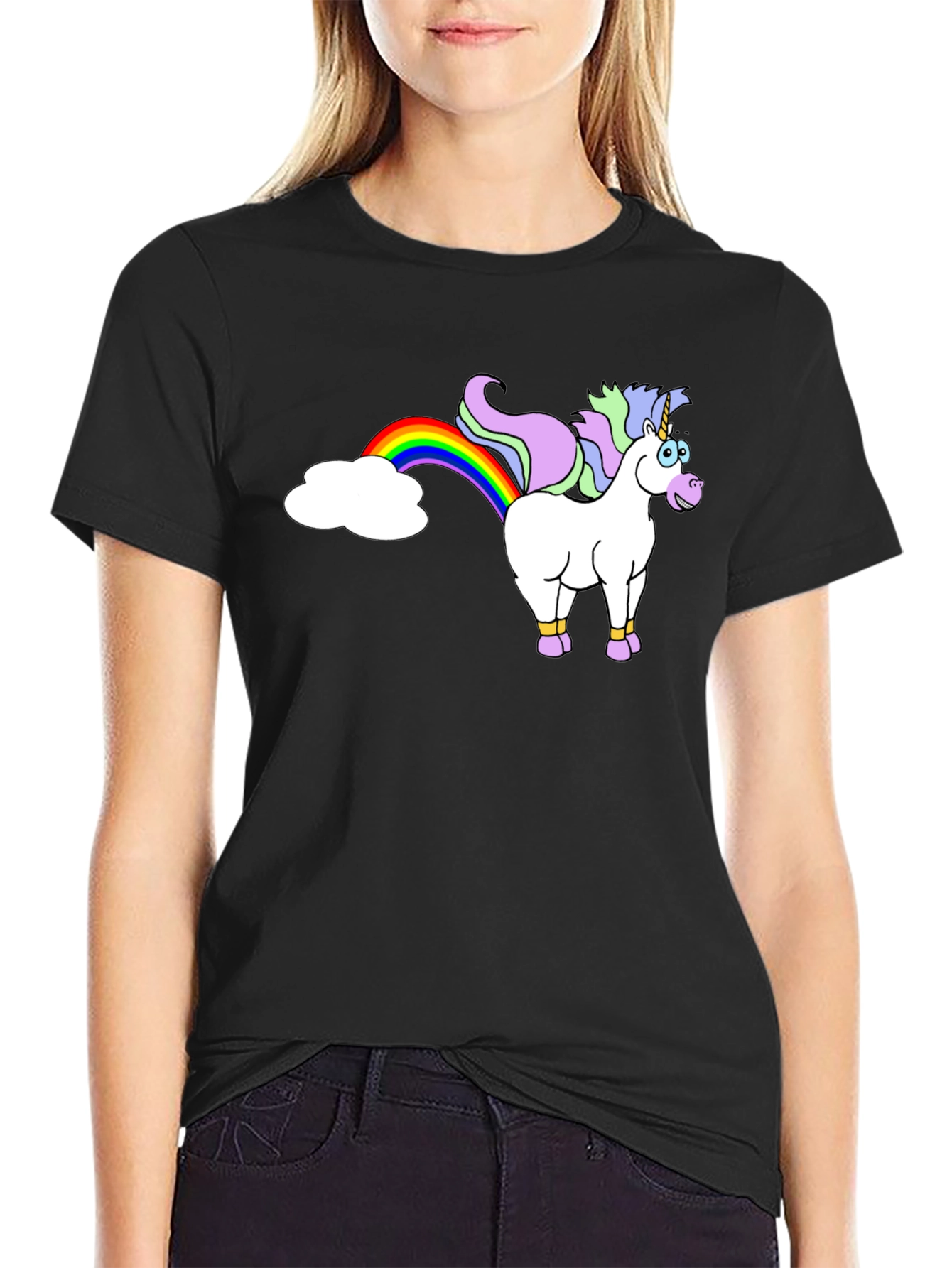 Black Unicorn Rainbow T-Shirt - Black Novelty Tee view 2