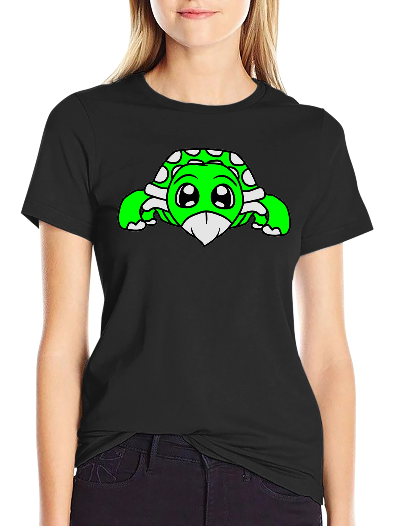 Black Cute Turtle Graphic Tee - Black view 2