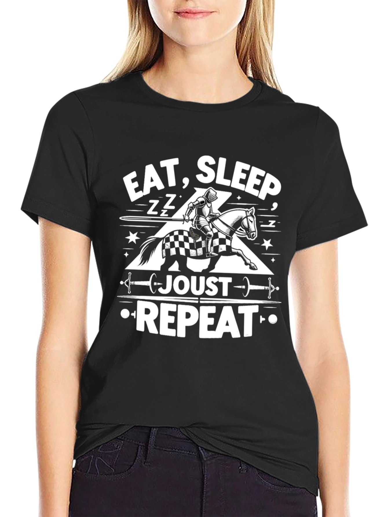 Black Eat Sleep Joust Repeat Black T-Shirt view 2