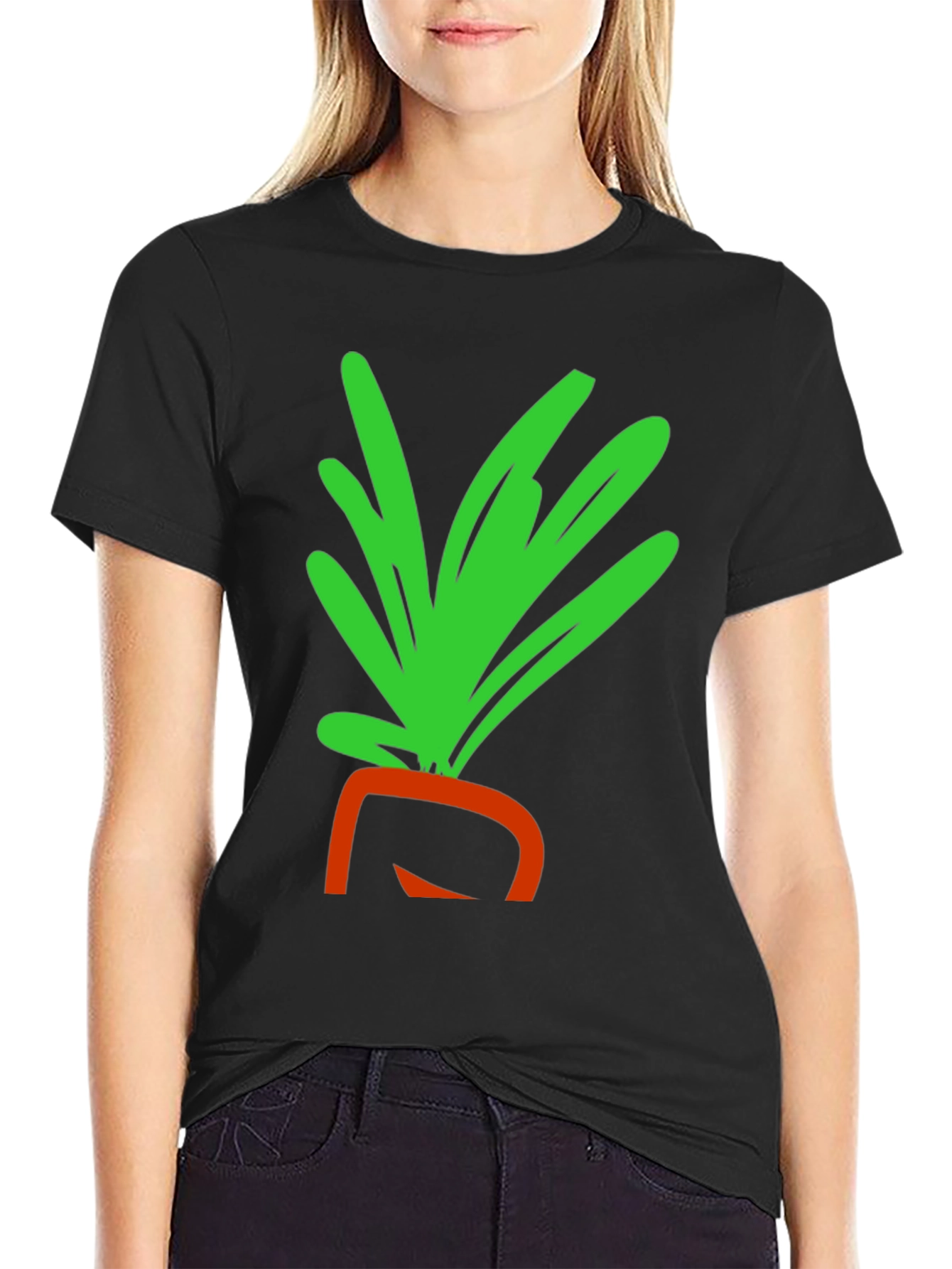 Black Whimsical Carrot Graphic Tee - Black Cotton T-Shirt view 2