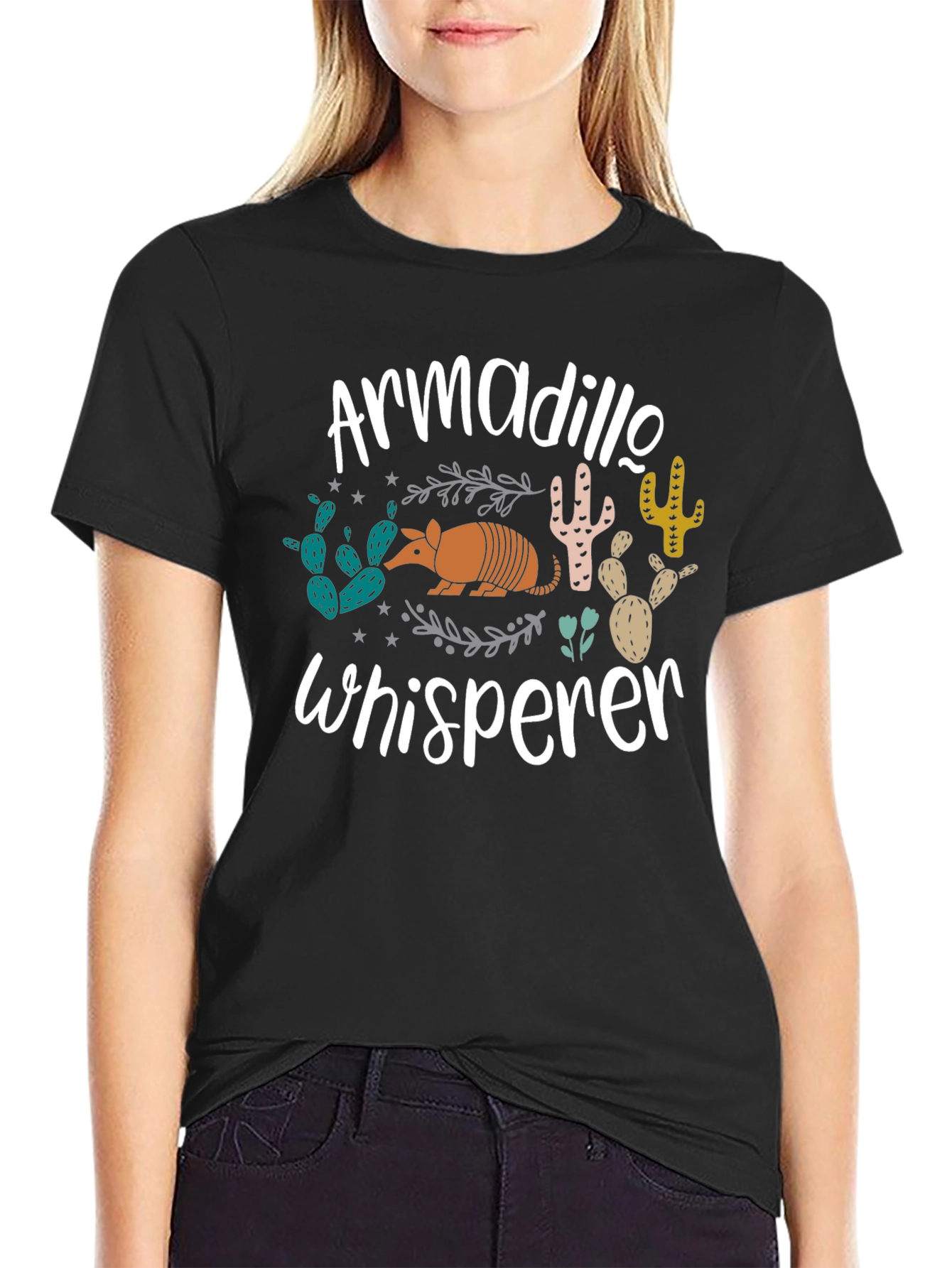 Black Armadillo Whisperer Graphic T-Shirt view 2